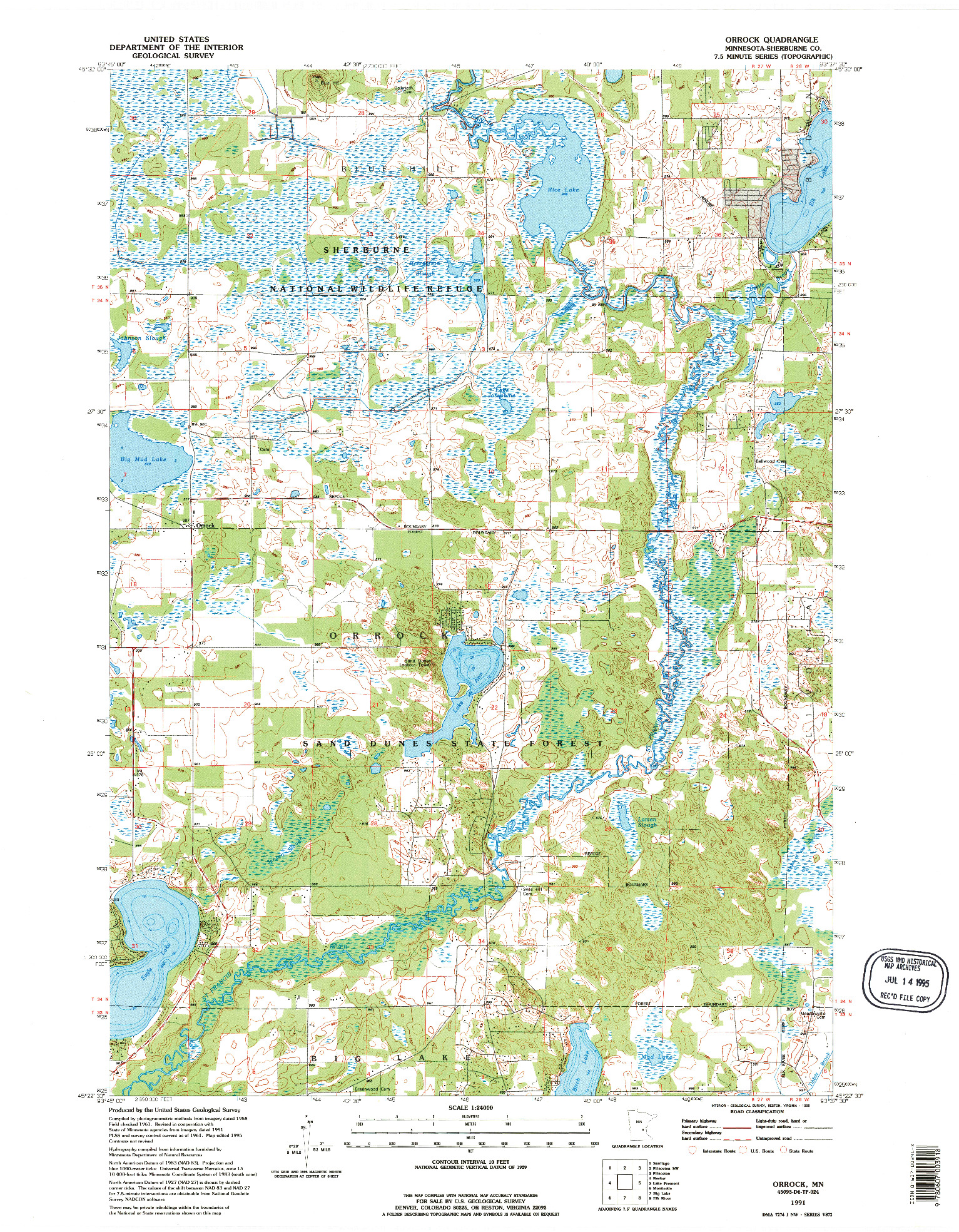 USGS 1:24000-SCALE QUADRANGLE FOR ORROCK, MN 1991