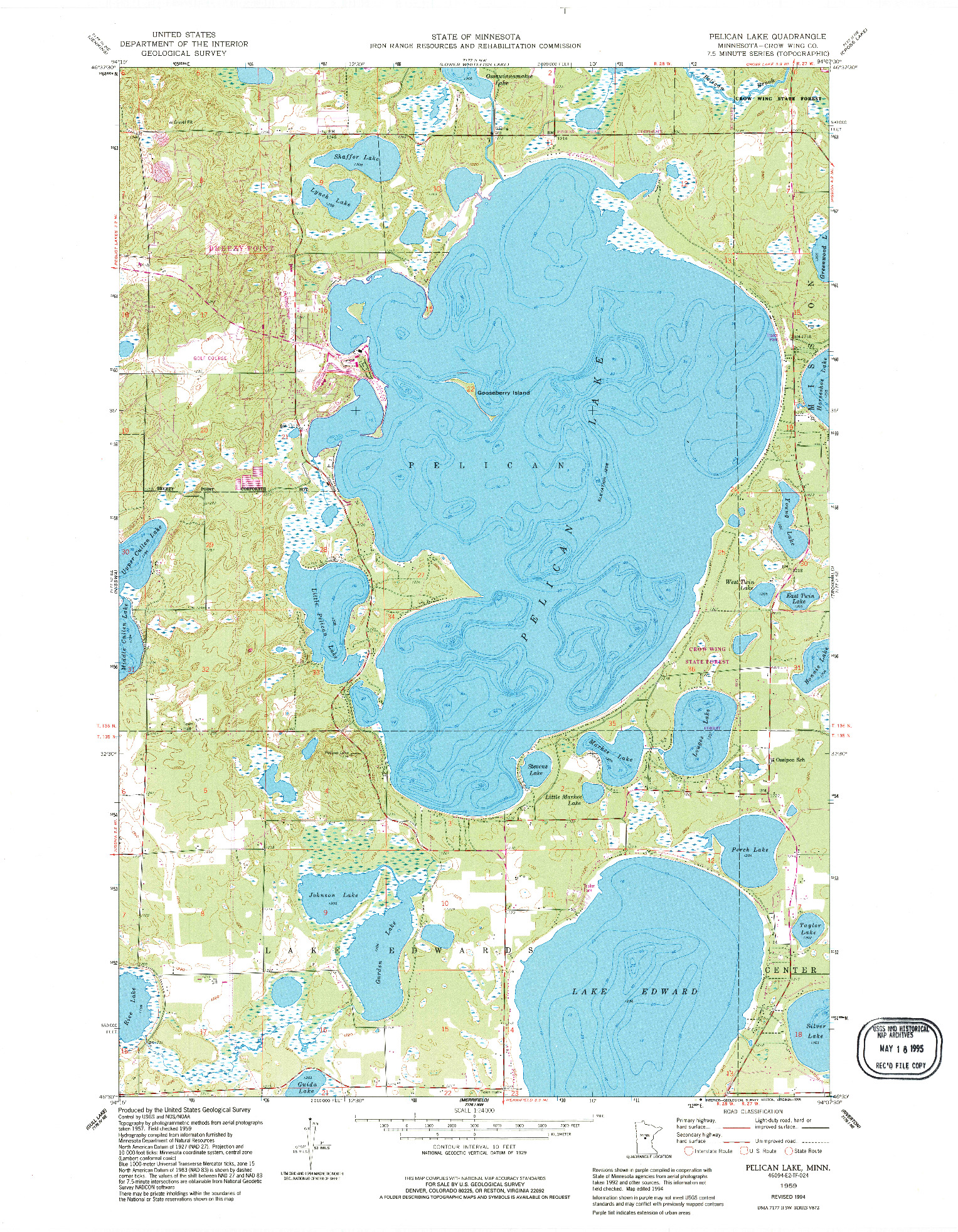 USGS 1:24000-SCALE QUADRANGLE FOR PELICAN LAKE, MN 1959