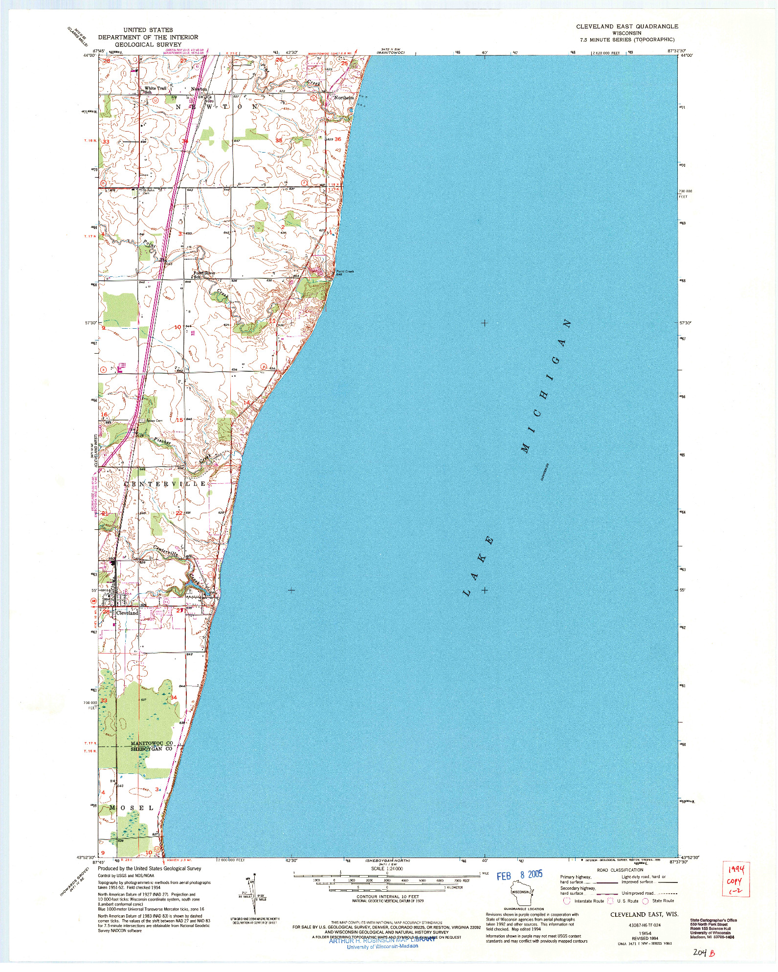 USGS 1:24000-SCALE QUADRANGLE FOR CLEVELAND EAST, WI 1954