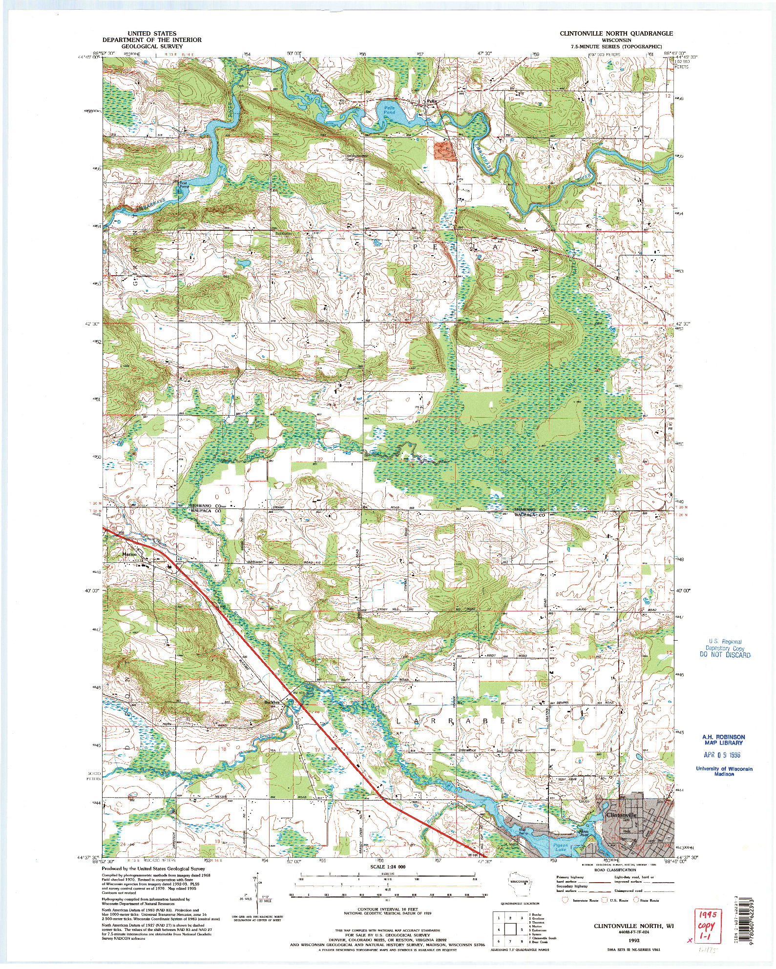 USGS 1:24000-SCALE QUADRANGLE FOR CLINTONVILLE NORTH, WI 1993