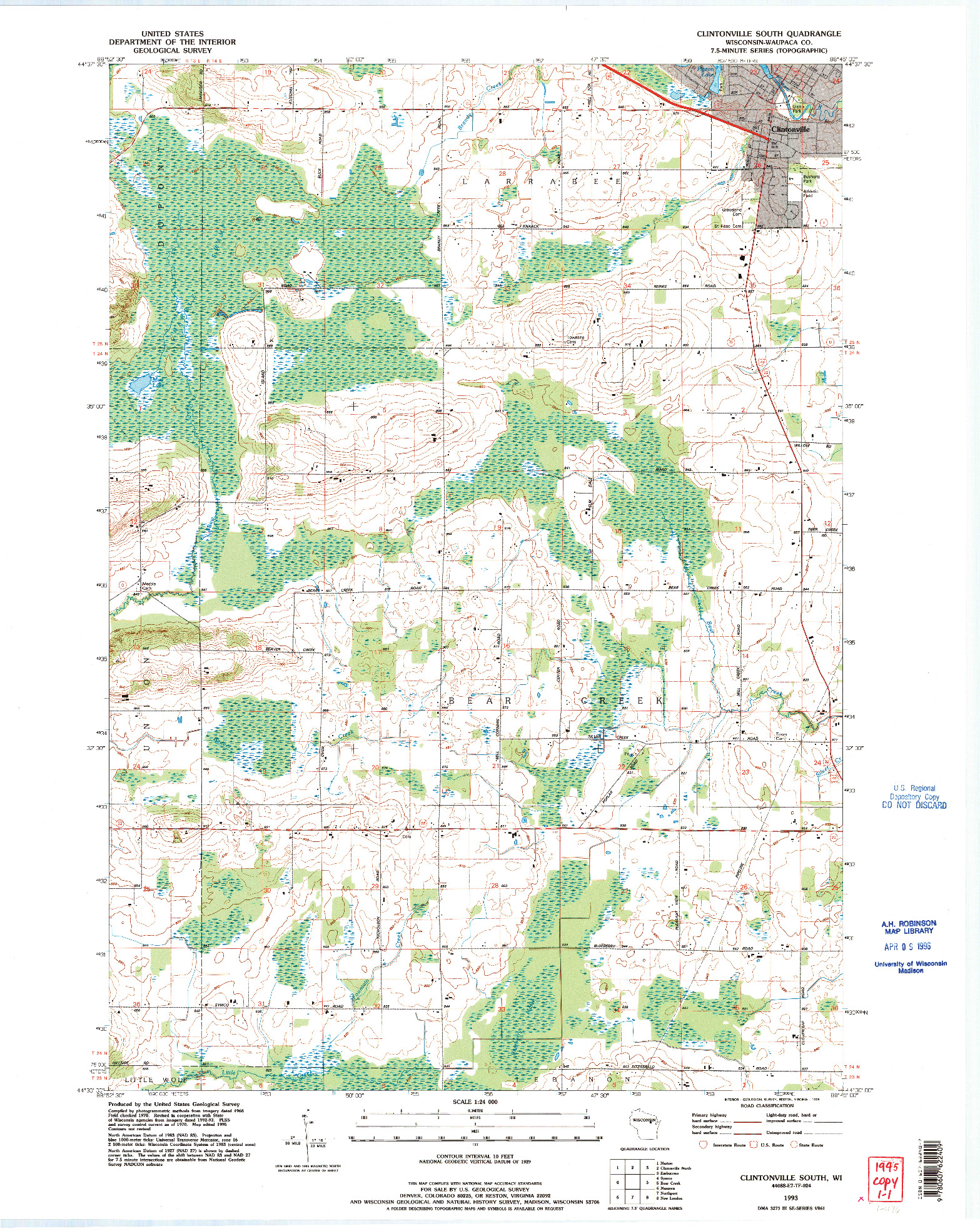 USGS 1:24000-SCALE QUADRANGLE FOR CLINTONVILLE SOUTH, WI 1993