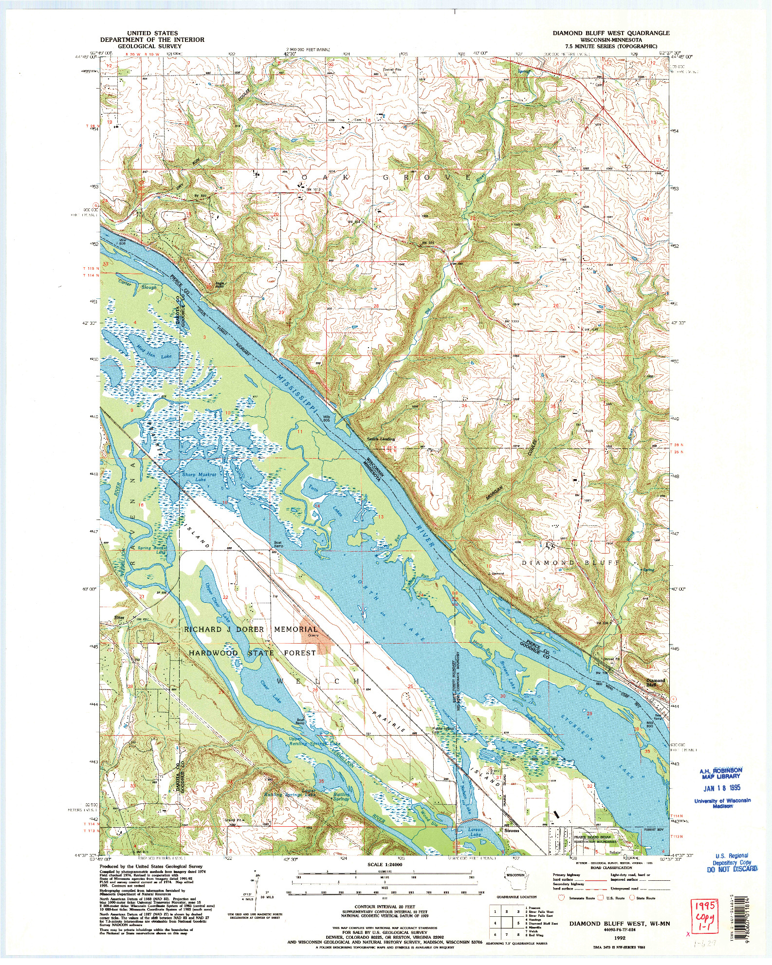 USGS 1:24000-SCALE QUADRANGLE FOR DIAMOND BLUFF WEST, WI 1992