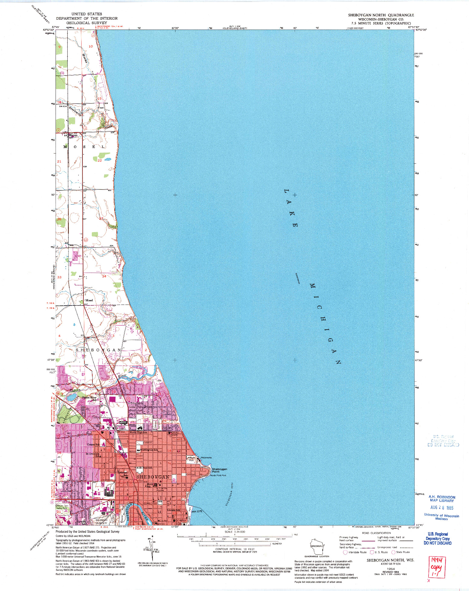 USGS 1:24000-SCALE QUADRANGLE FOR SHEBOYGAN NORTH, WI 1954