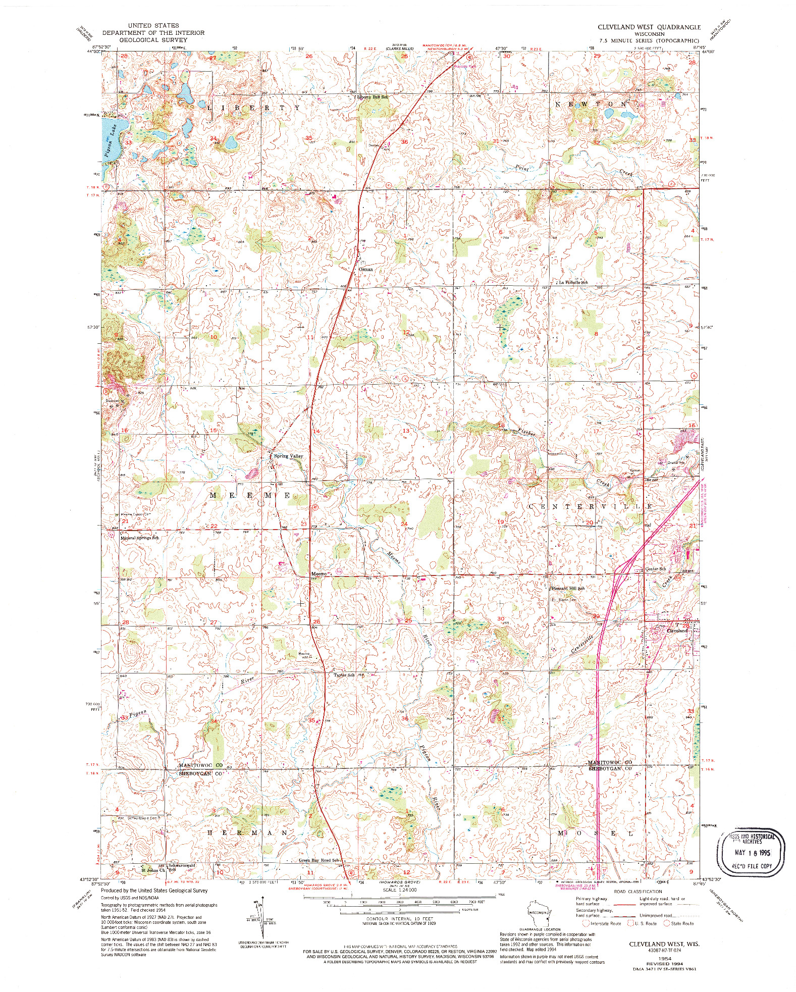 USGS 1:24000-SCALE QUADRANGLE FOR CLEVELAND WEST, WI 1954