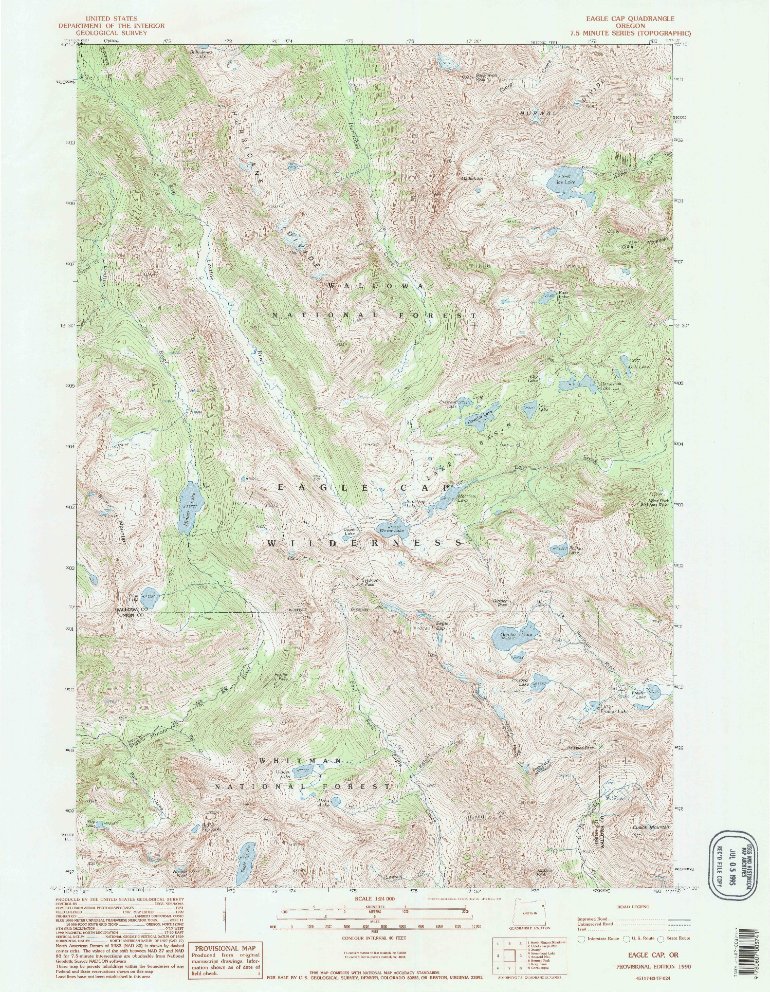 USGS 1:24000-SCALE QUADRANGLE FOR EAGLE CAP, OR 1990