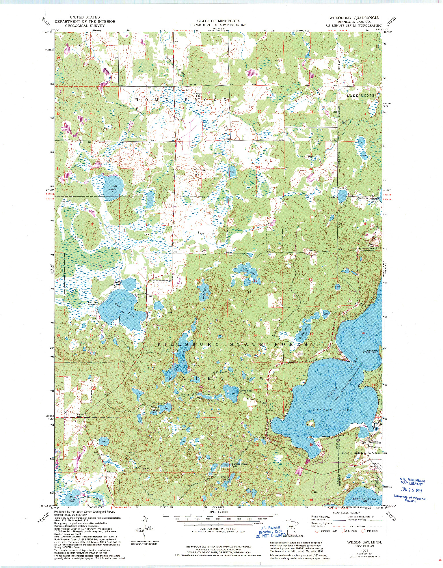 USGS 1:24000-SCALE QUADRANGLE FOR WILSON BAY, MN 1973