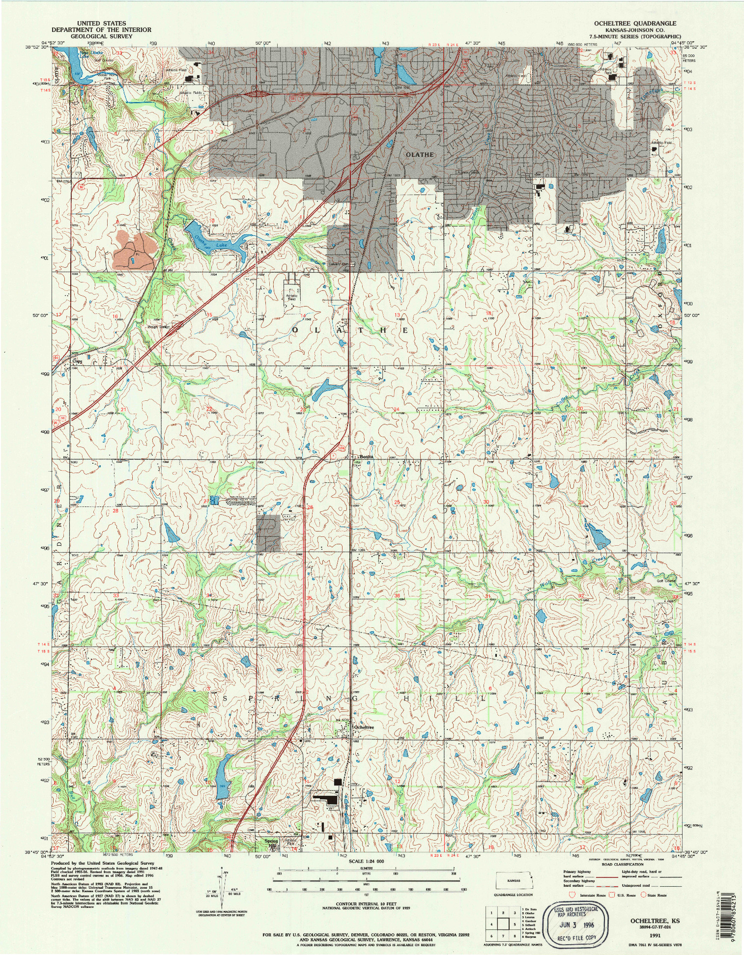 USGS 1:24000-SCALE QUADRANGLE FOR OCHELTREE, KS 1991