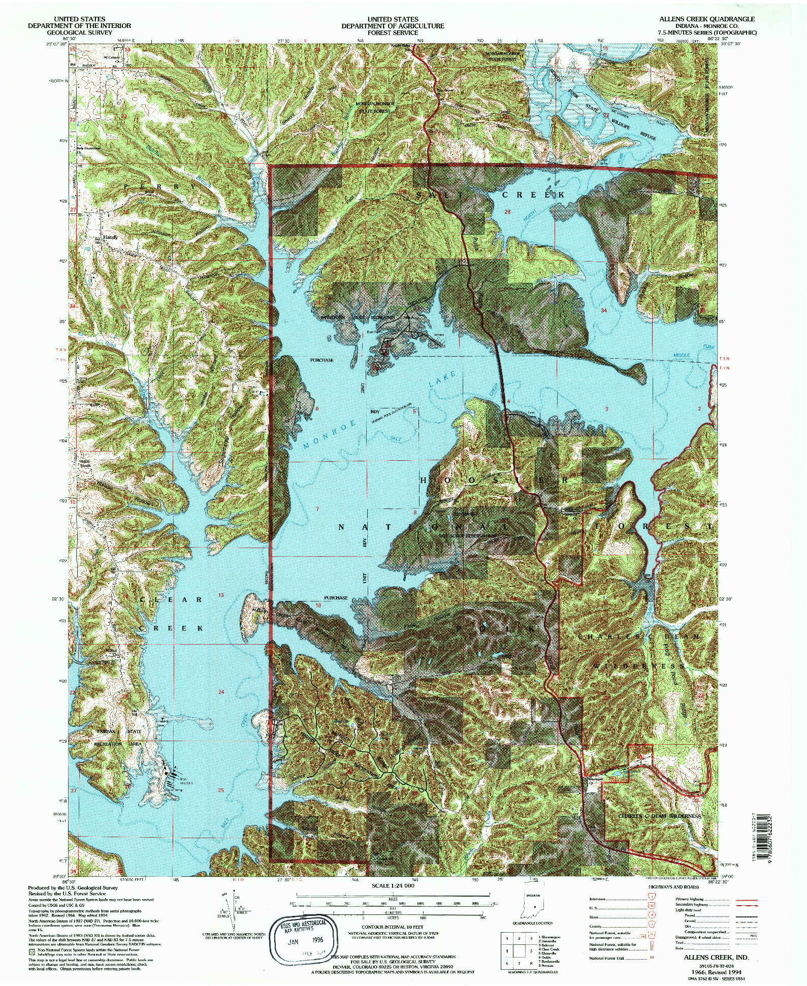 USGS 1:24000-SCALE QUADRANGLE FOR ALLENS CREEK, IN 1966