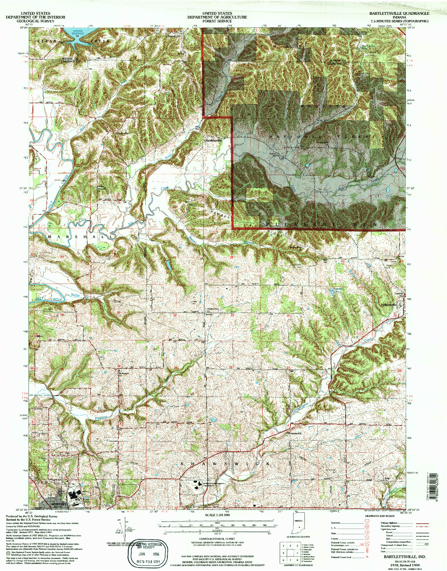 USGS 1:24000-SCALE QUADRANGLE FOR BARTLETTSVILLE, IN 1978