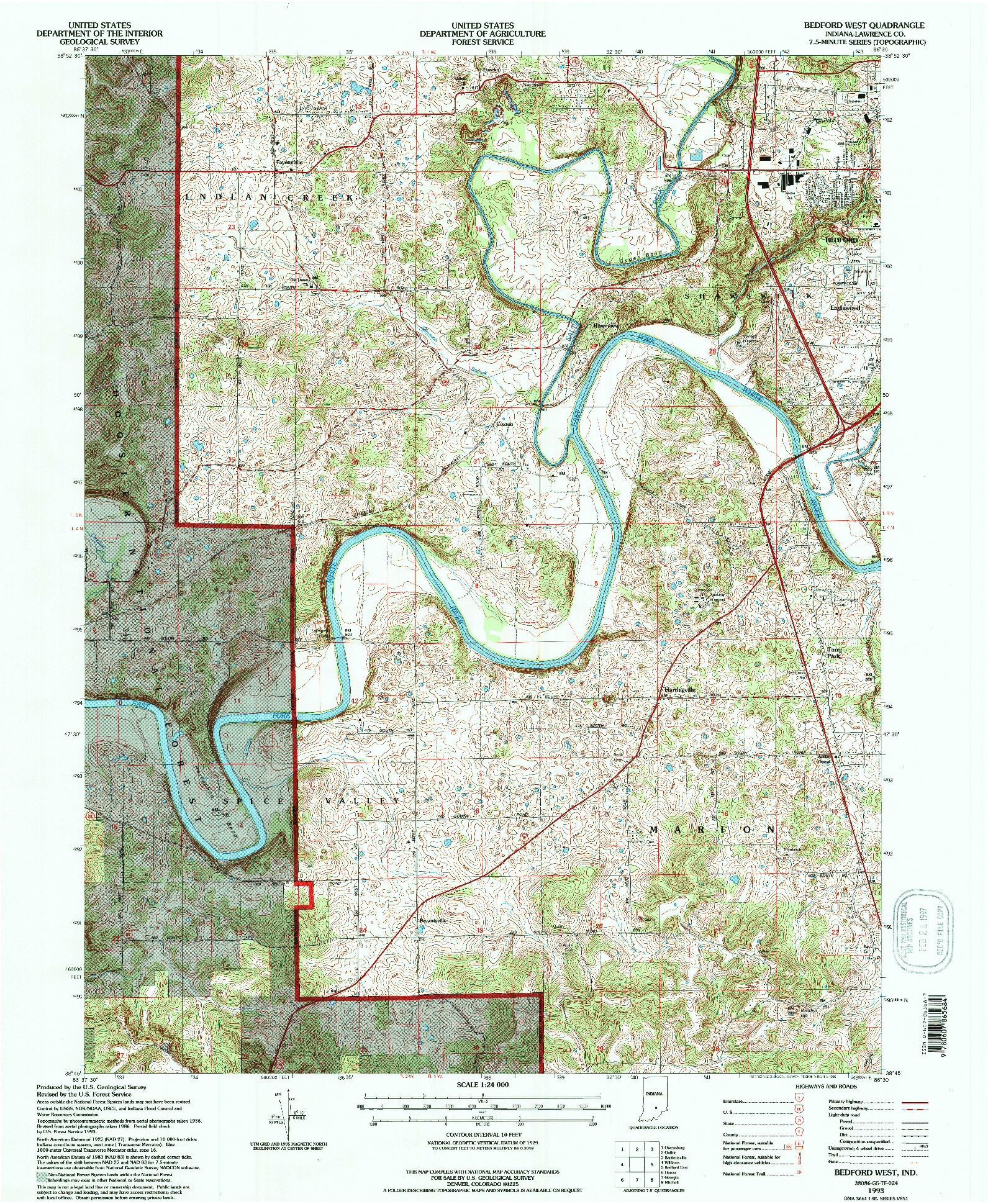 USGS 1:24000-SCALE QUADRANGLE FOR BEDFORD WEST, IN 1993