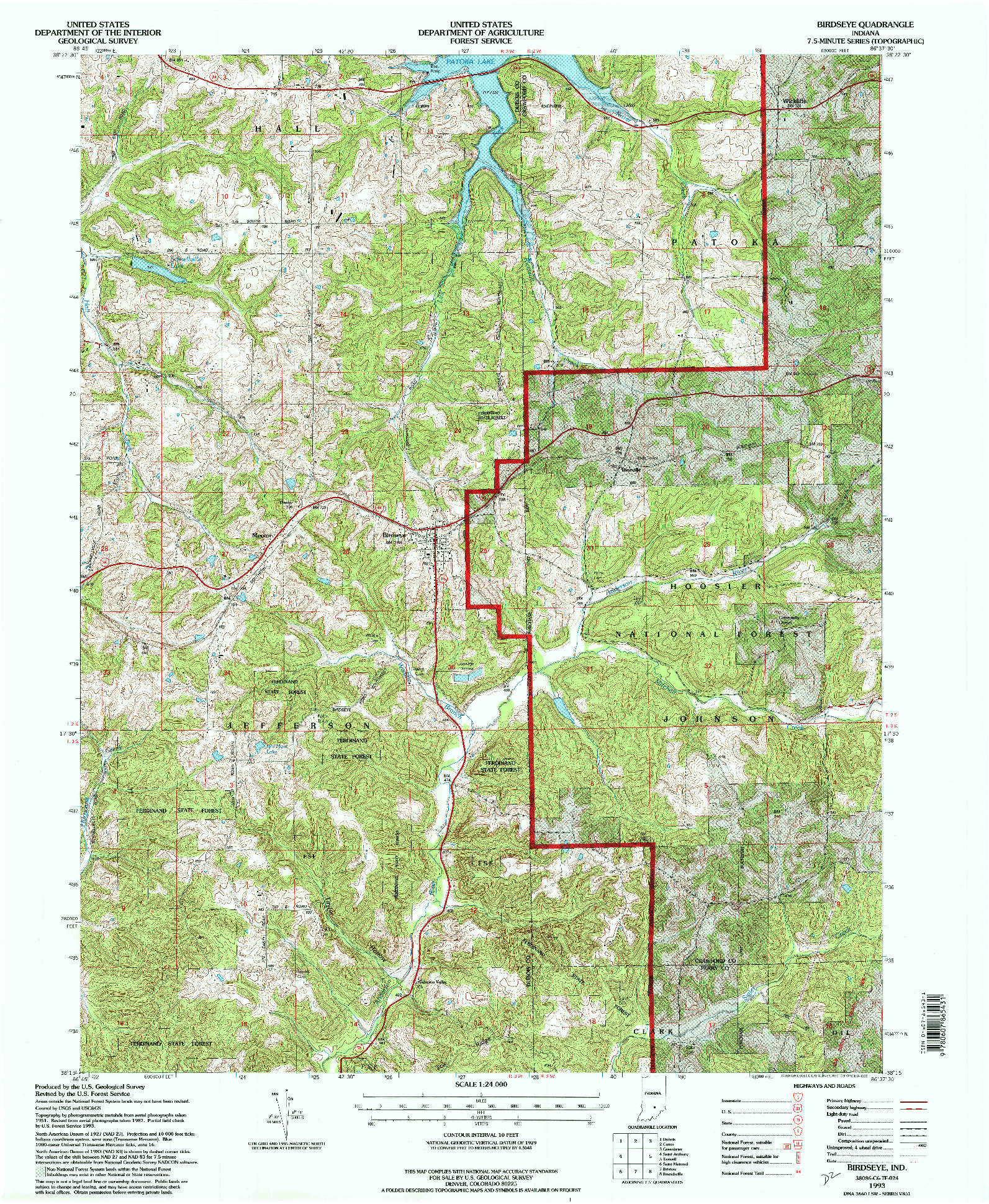 USGS 1:24000-SCALE QUADRANGLE FOR BIRDSEYE, IN 1993