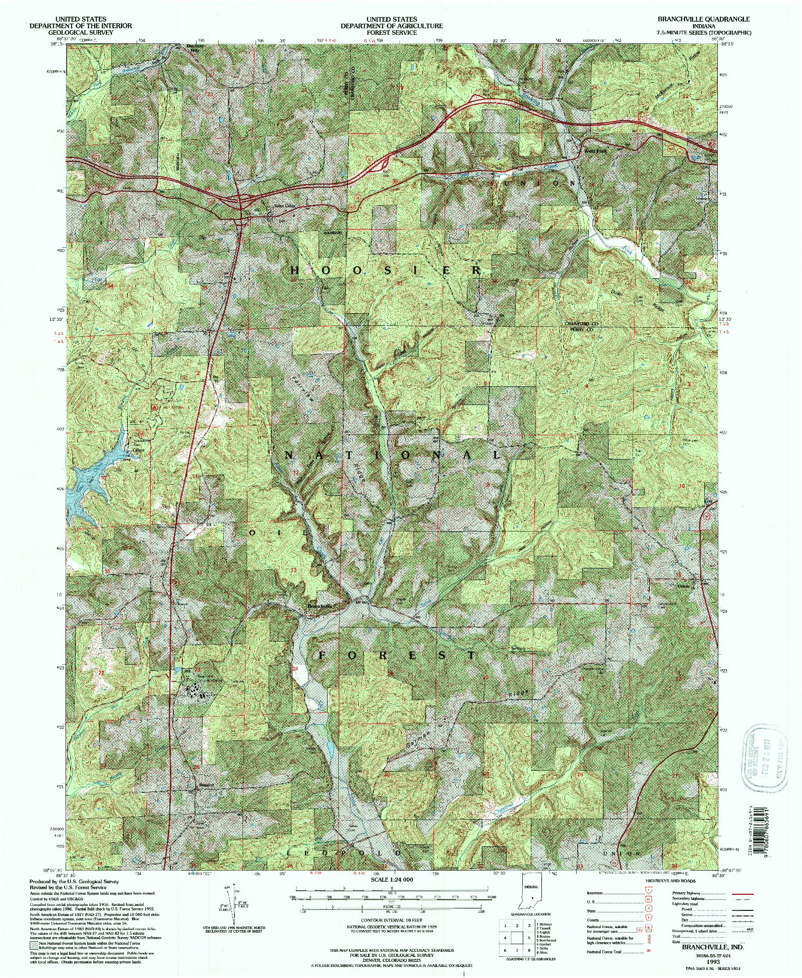 USGS 1:24000-SCALE QUADRANGLE FOR BRANCHVILLE, IN 1993