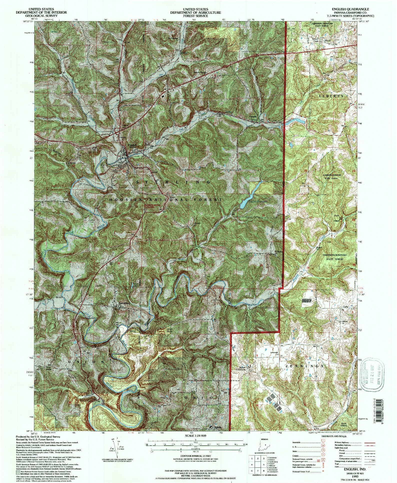 USGS 1:24000-SCALE QUADRANGLE FOR ENGLISH, IN 1993
