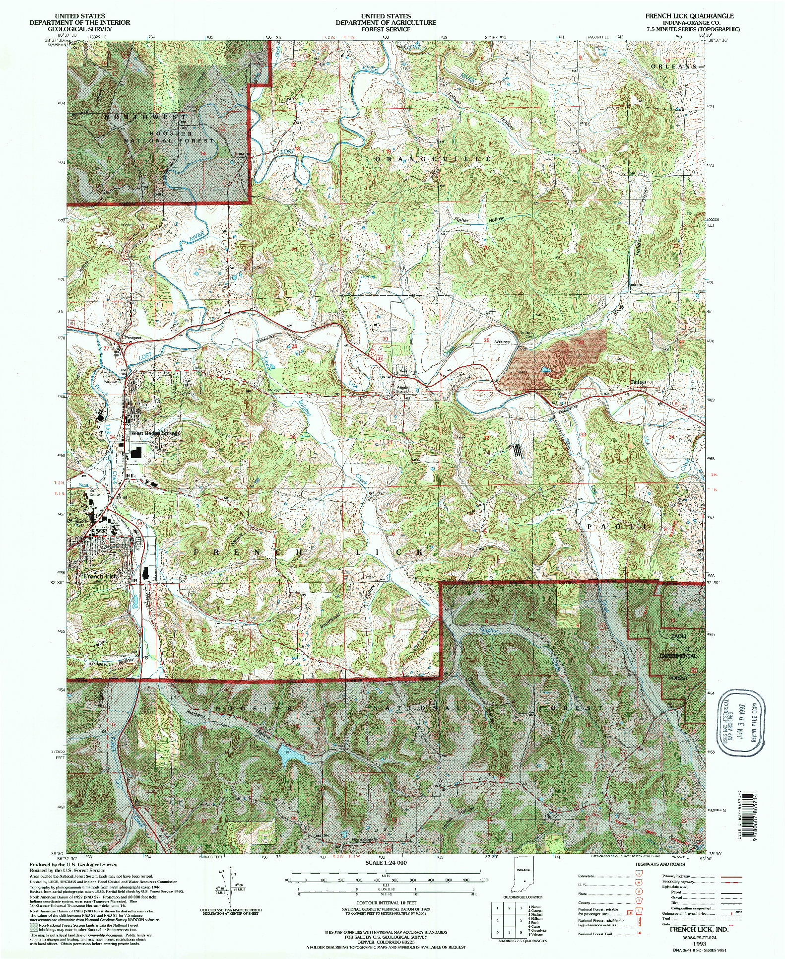 USGS 1:24000-SCALE QUADRANGLE FOR FRENCH LICK, IN 1993