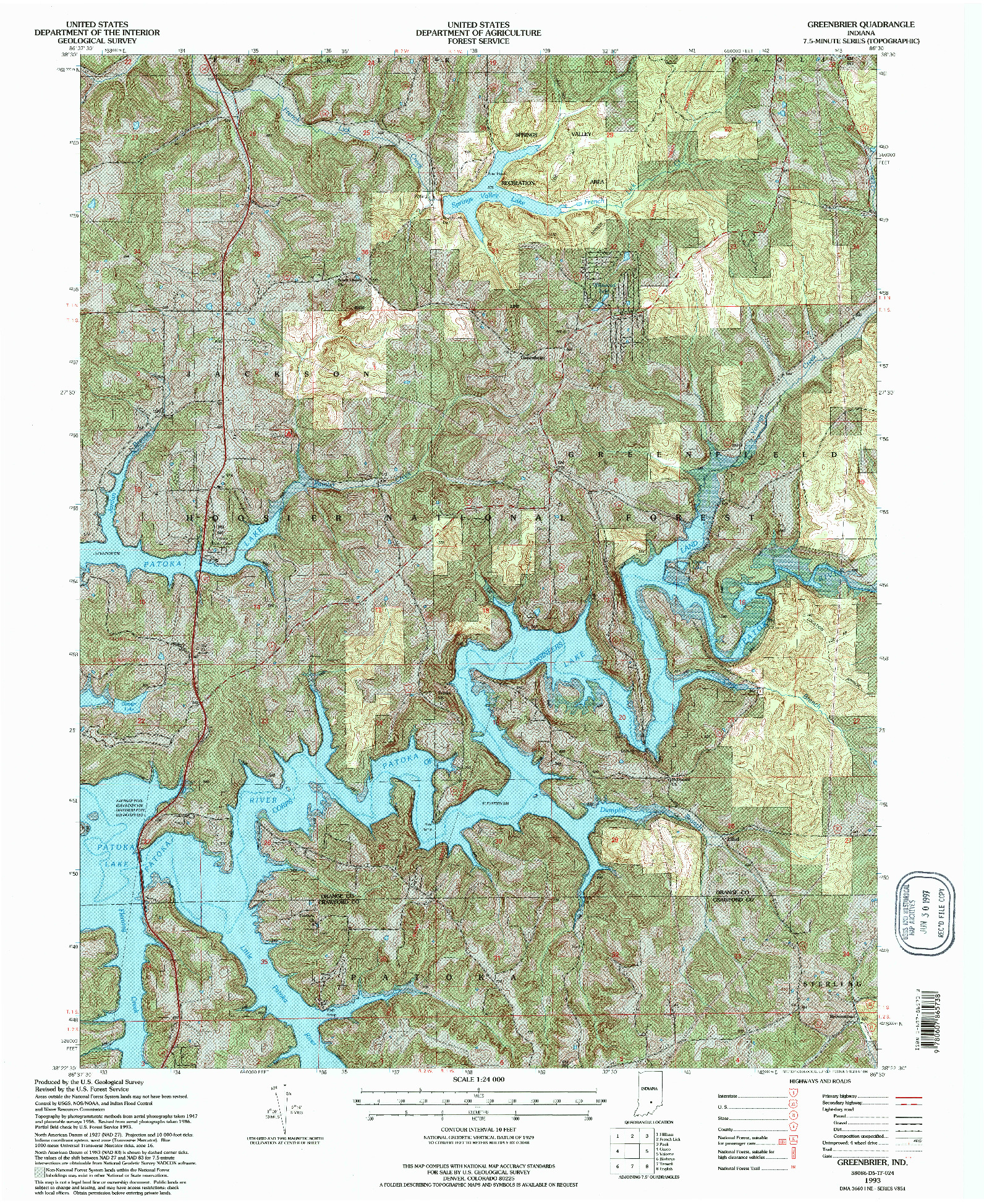 USGS 1:24000-SCALE QUADRANGLE FOR GREENBRIER, IN 1993