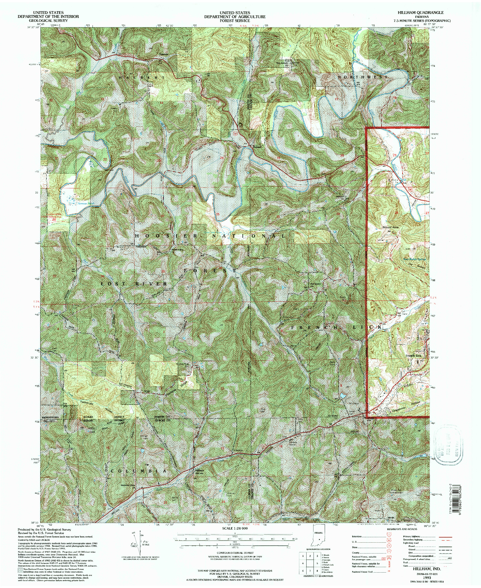 USGS 1:24000-SCALE QUADRANGLE FOR HILLHAM, IN 1993