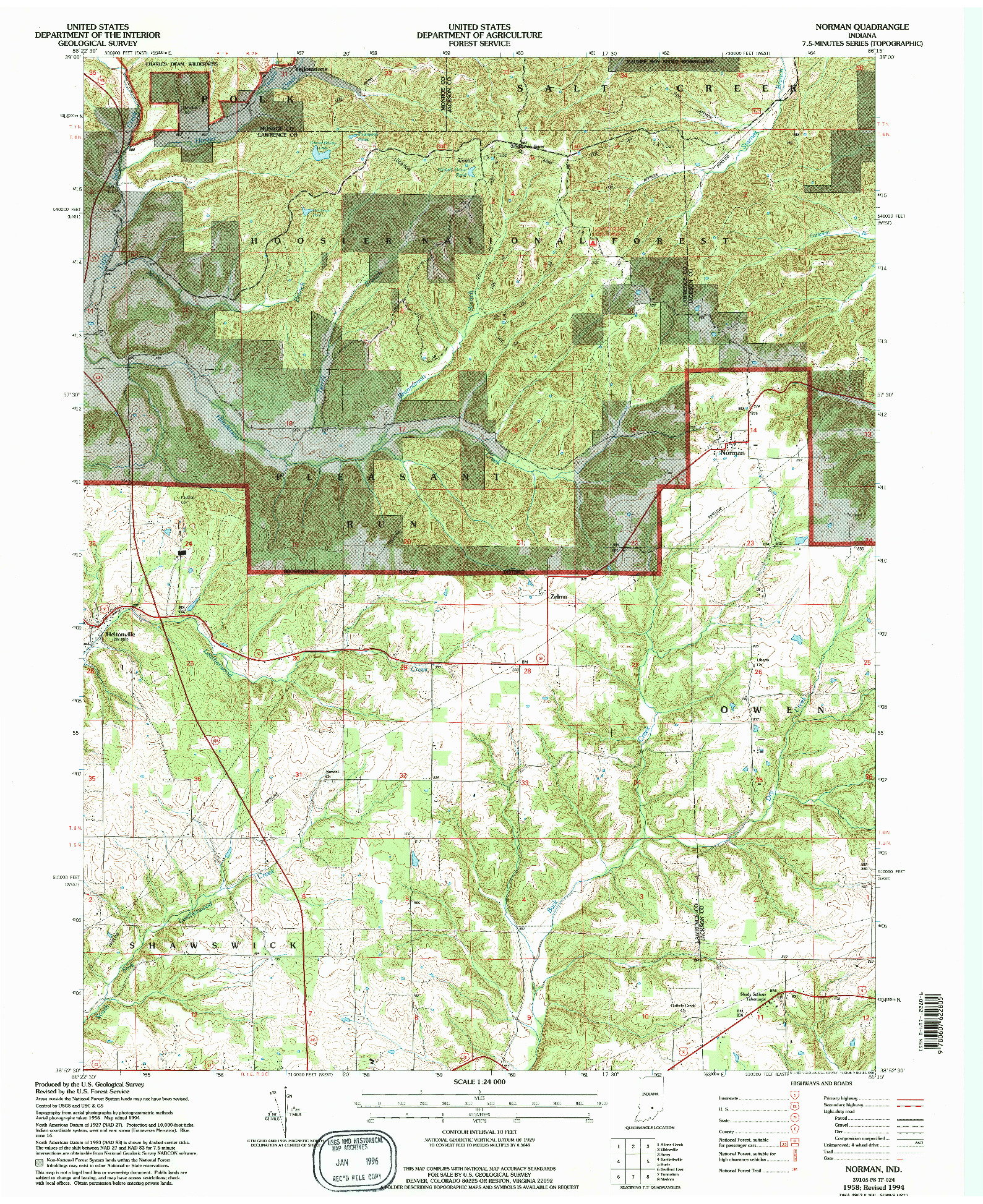 USGS 1:24000-SCALE QUADRANGLE FOR NORMAN, IN 1958