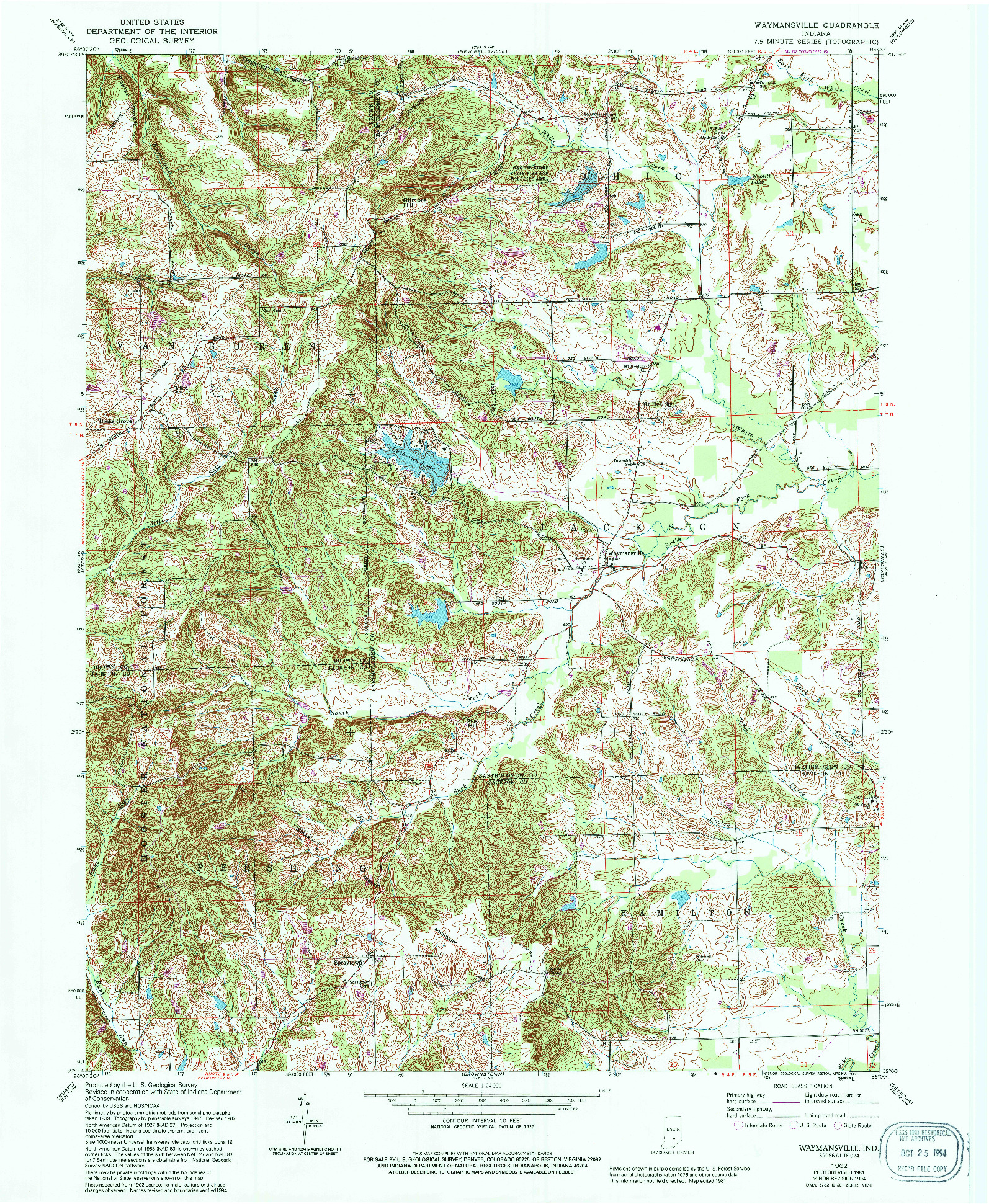 USGS 1:24000-SCALE QUADRANGLE FOR WAYMANSVILLE, IN 1962