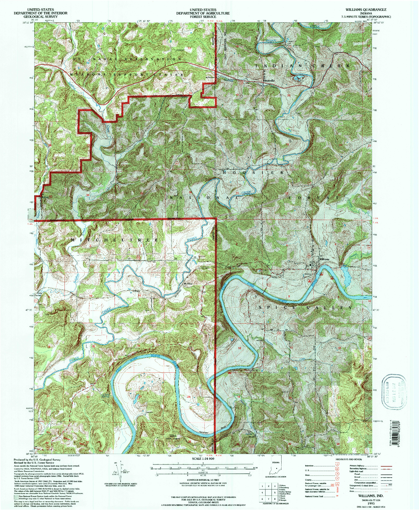 USGS 1:24000-SCALE QUADRANGLE FOR WILLIAMS, IN 1993
