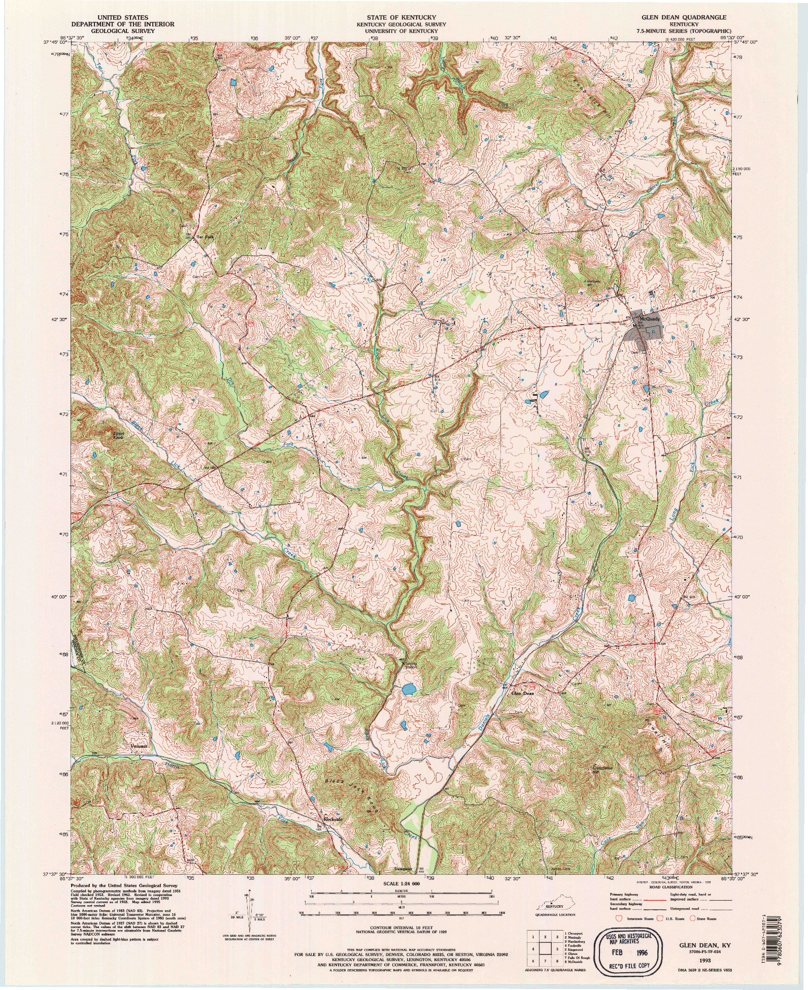 USGS 1:24000-SCALE QUADRANGLE FOR GLEN DEAN, KY 1993