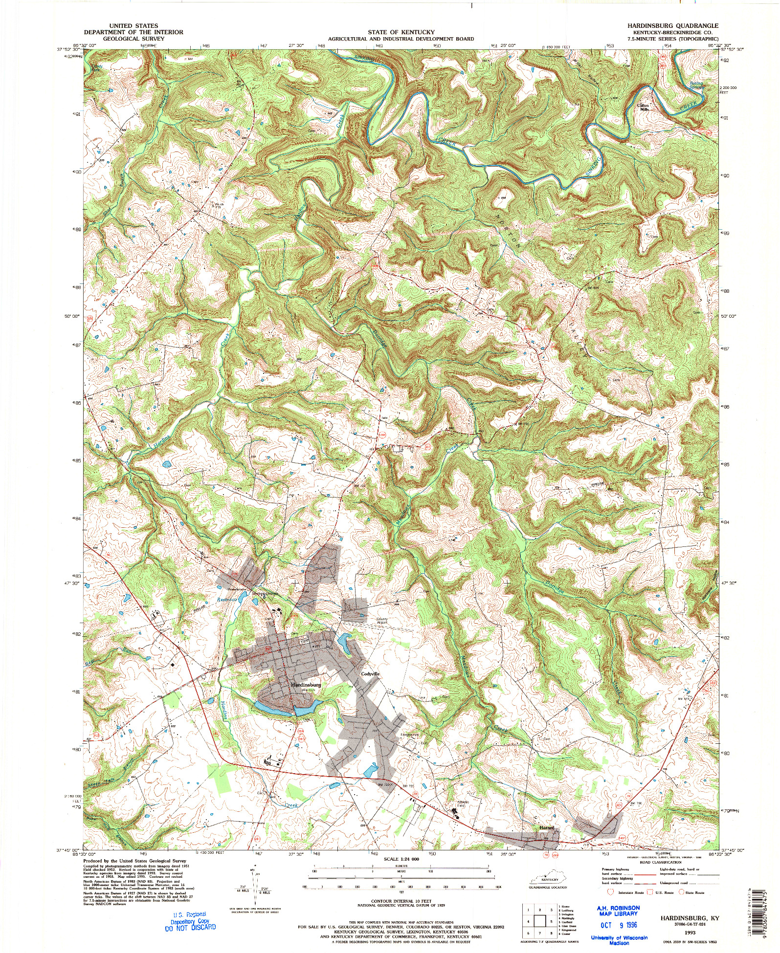 USGS 1:24000-SCALE QUADRANGLE FOR HARDINSBURG, KY 1993
