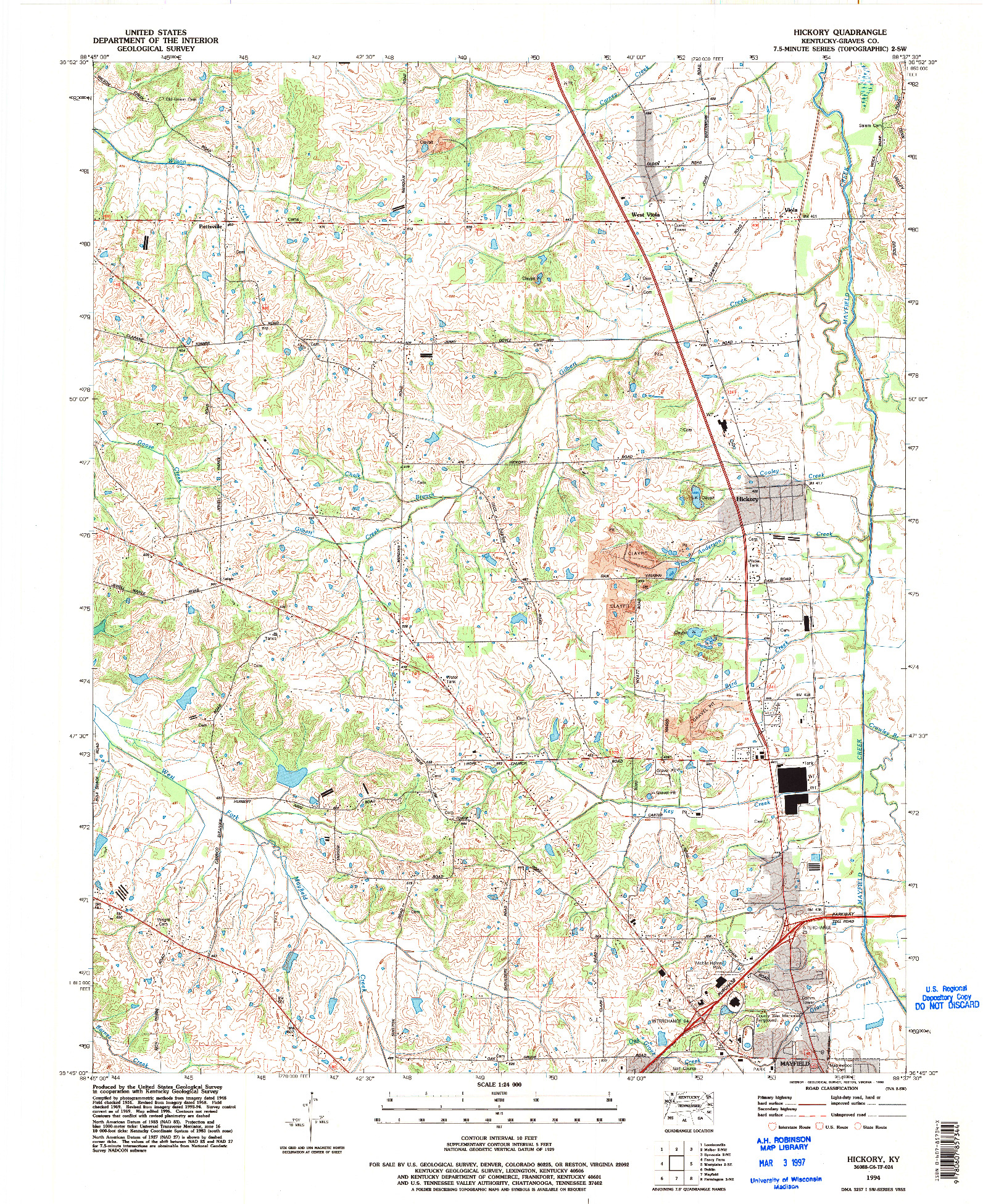USGS 1:24000-SCALE QUADRANGLE FOR HICKORY, KY 1994