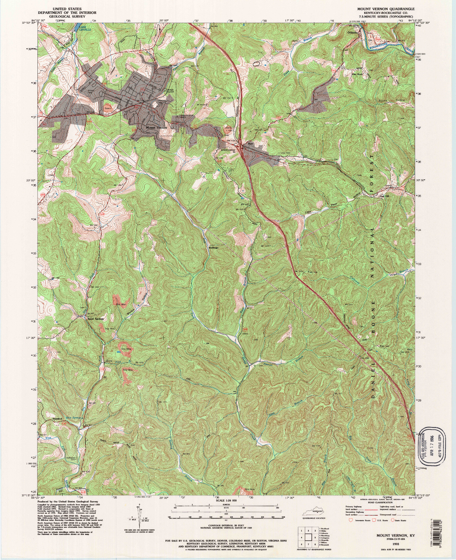 USGS 1:24000-SCALE QUADRANGLE FOR MOUNT VERNON, KY 1993