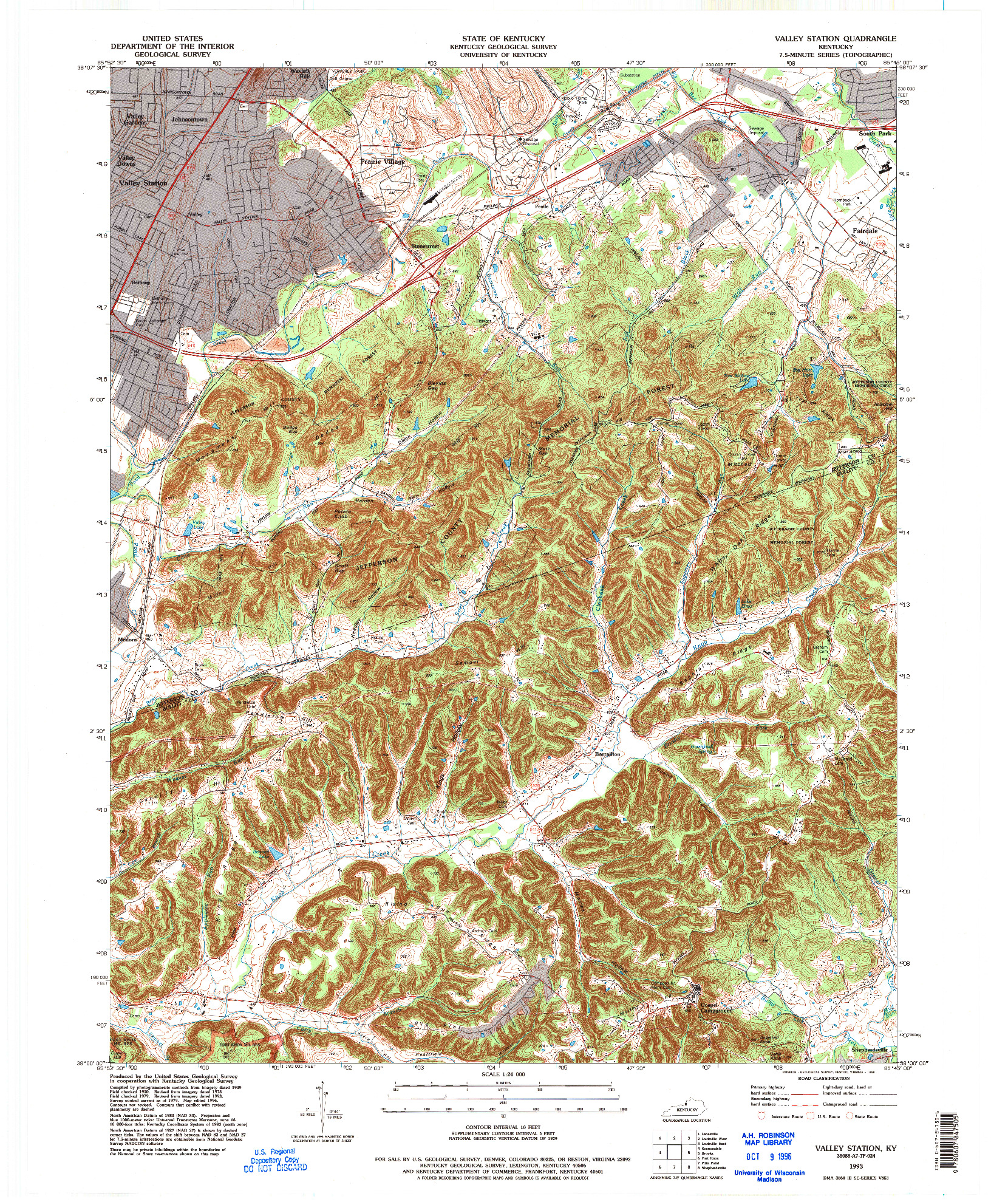 USGS 1:24000-SCALE QUADRANGLE FOR VALLEY STATION, KY 1993