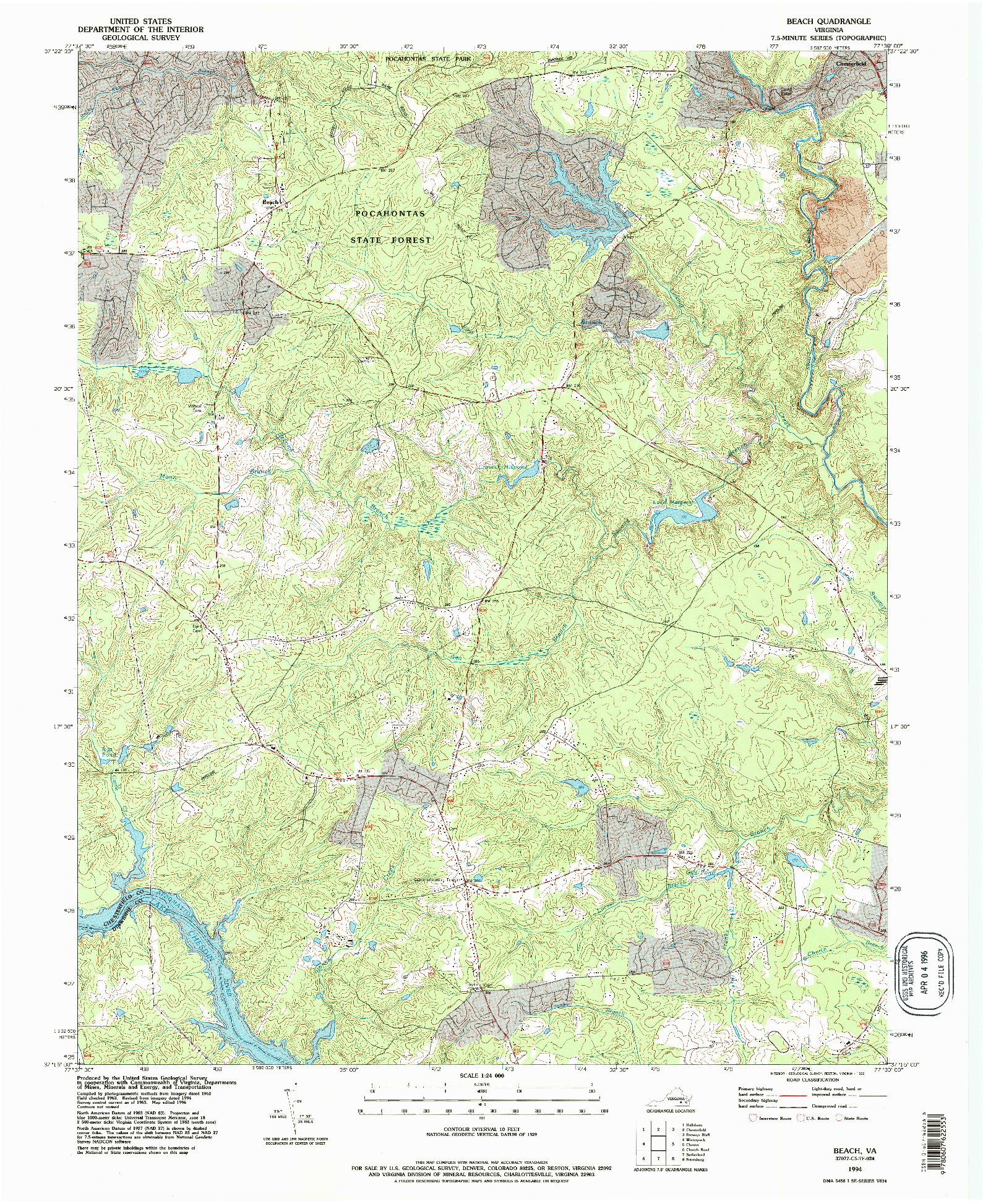 USGS 1:24000-SCALE QUADRANGLE FOR BEACH, VA 1994