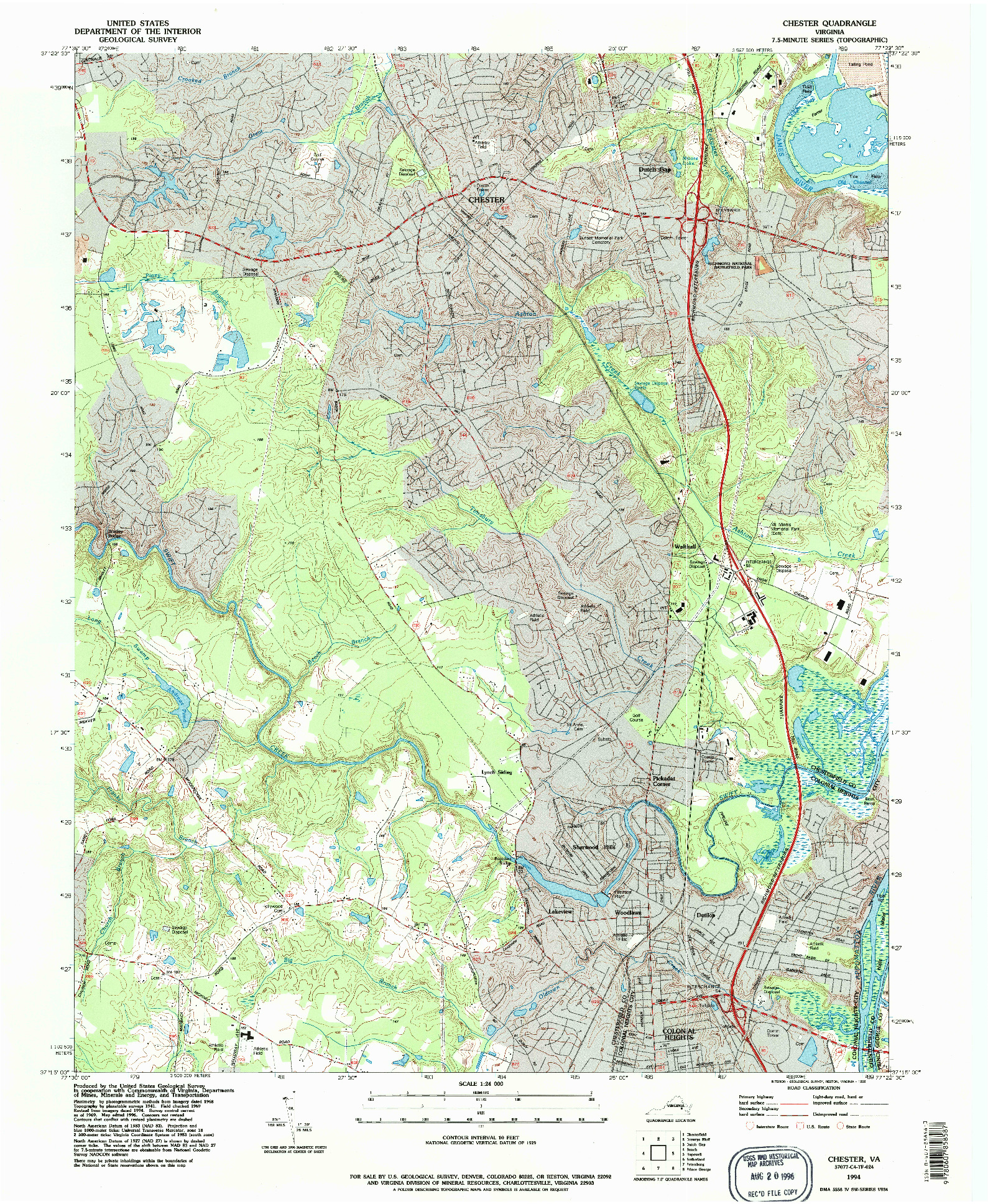 USGS 1:24000-SCALE QUADRANGLE FOR CHESTER, VA 1994