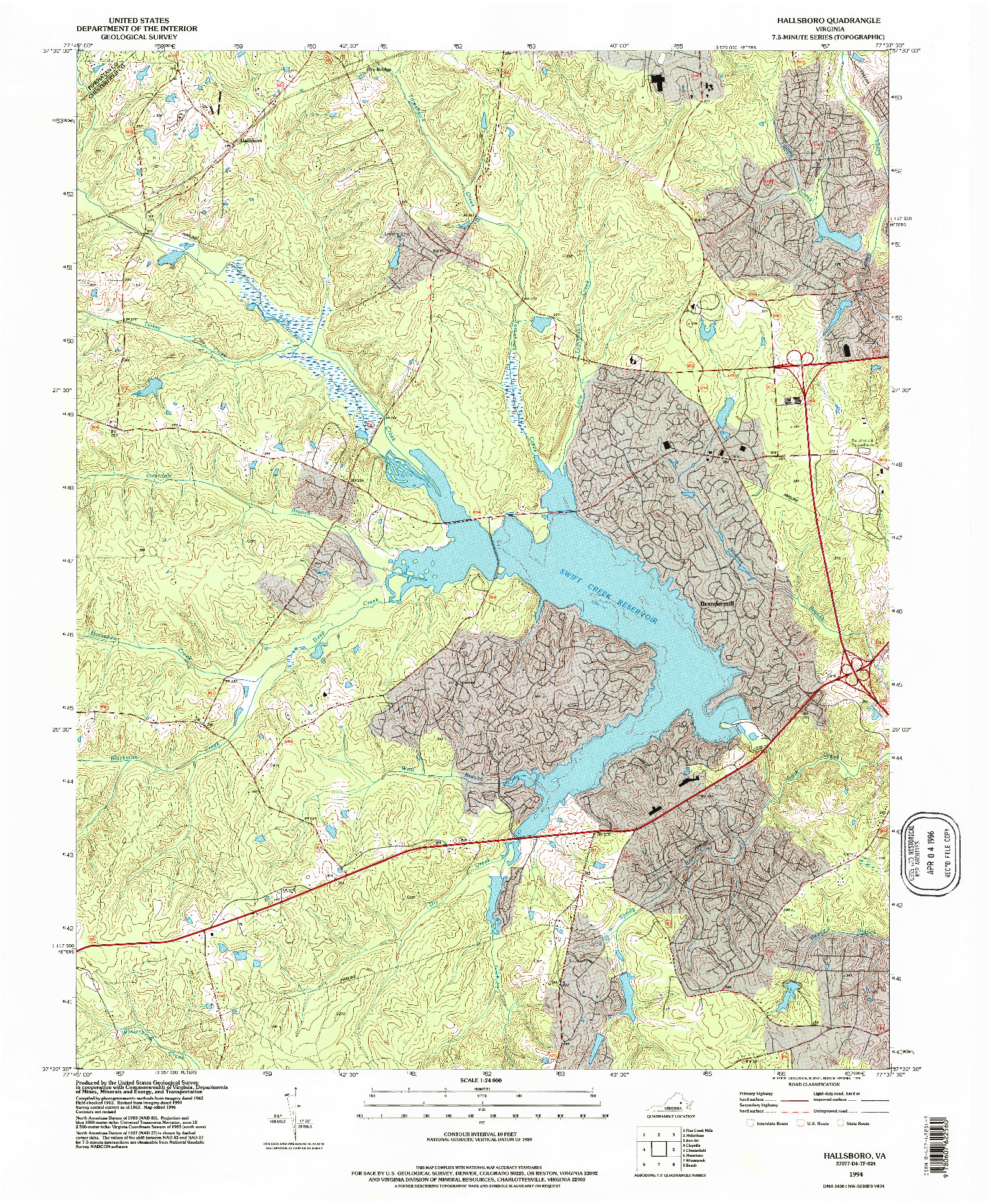 USGS 1:24000-SCALE QUADRANGLE FOR HALLSBORO, VA 1994