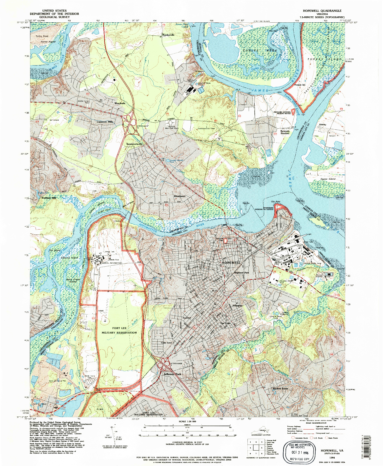 USGS 1:24000-SCALE QUADRANGLE FOR HOPEWELL, VA 1994