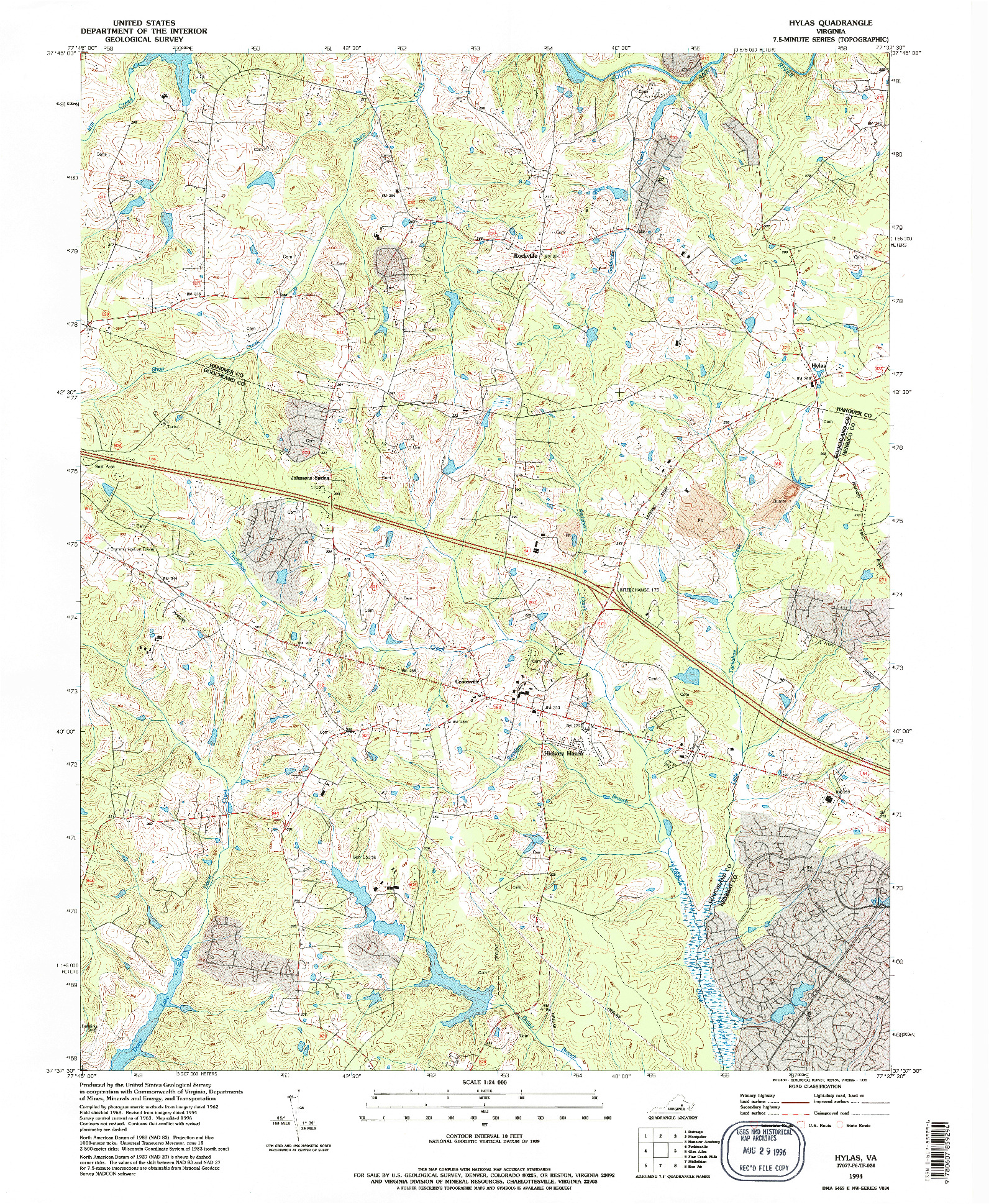 USGS 1:24000-SCALE QUADRANGLE FOR HYLAS, VA 1994