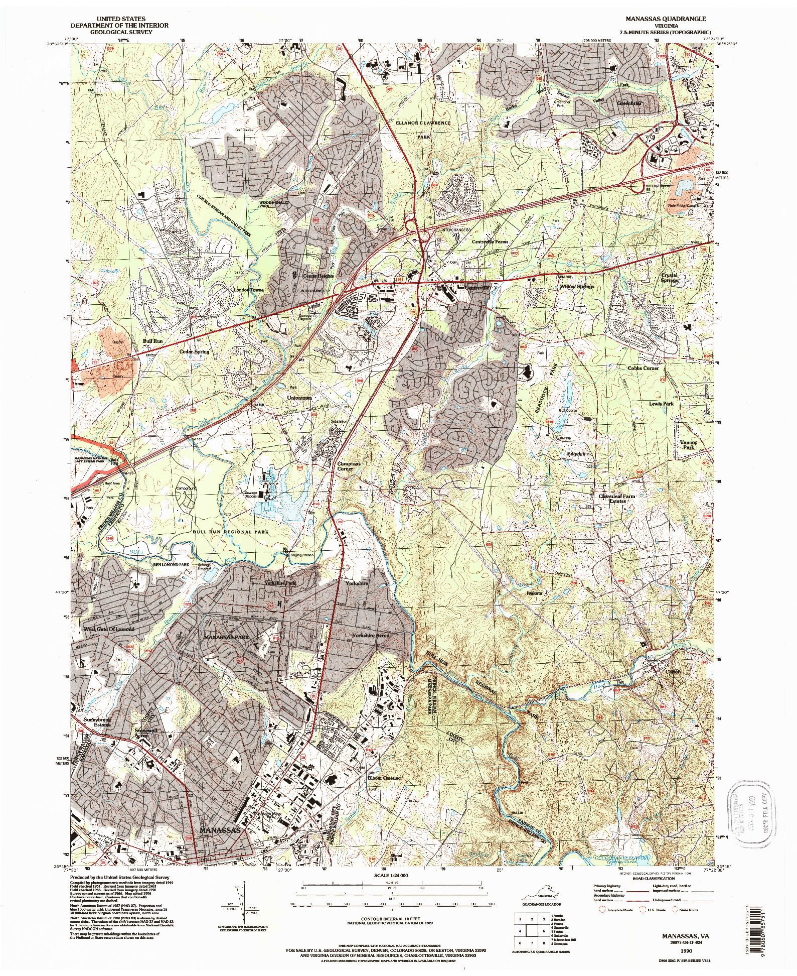 USGS 1:24000-SCALE QUADRANGLE FOR MANASSAS, VA 1990