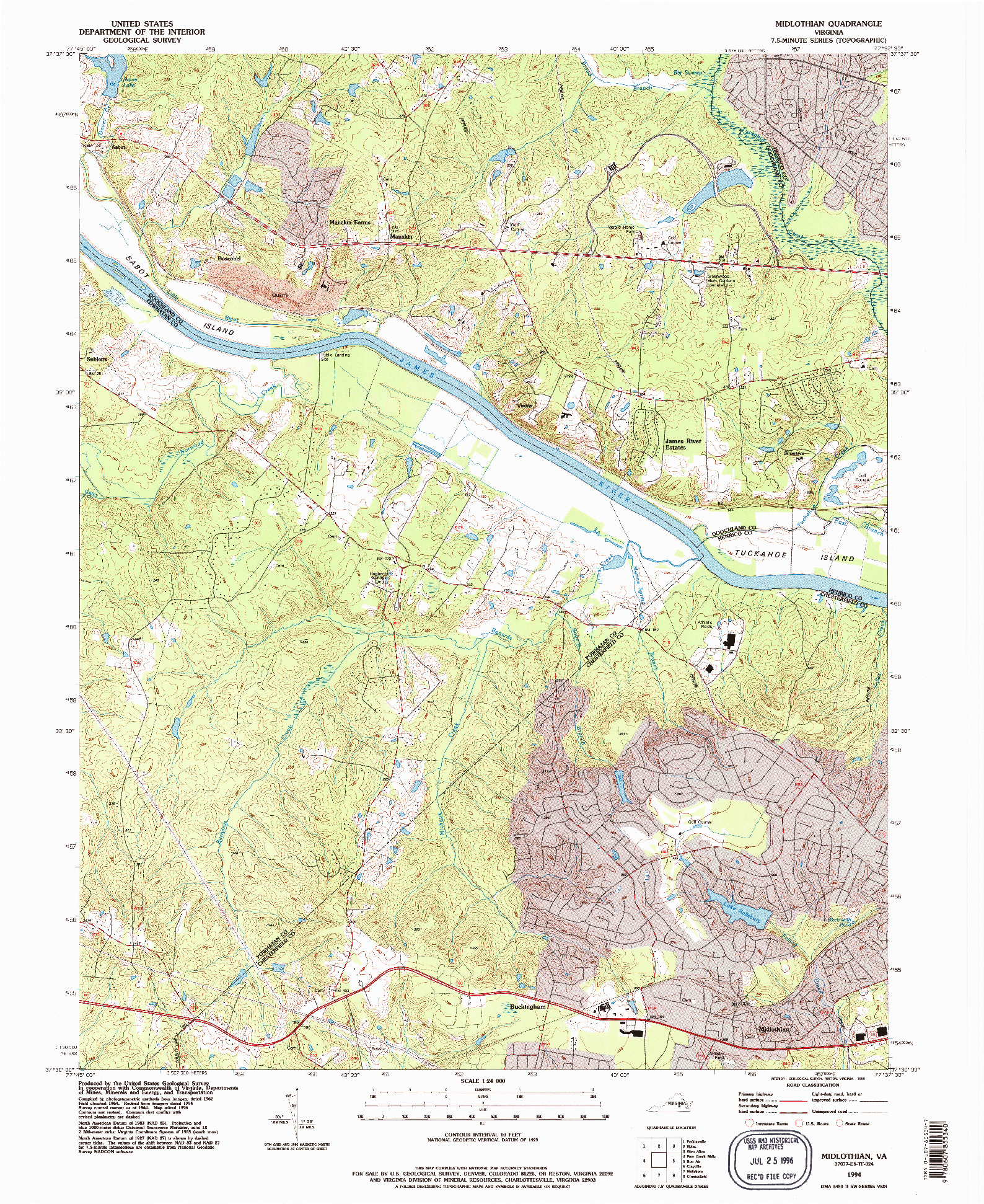USGS 1:24000-SCALE QUADRANGLE FOR MIDLOTHIAN, VA 1994
