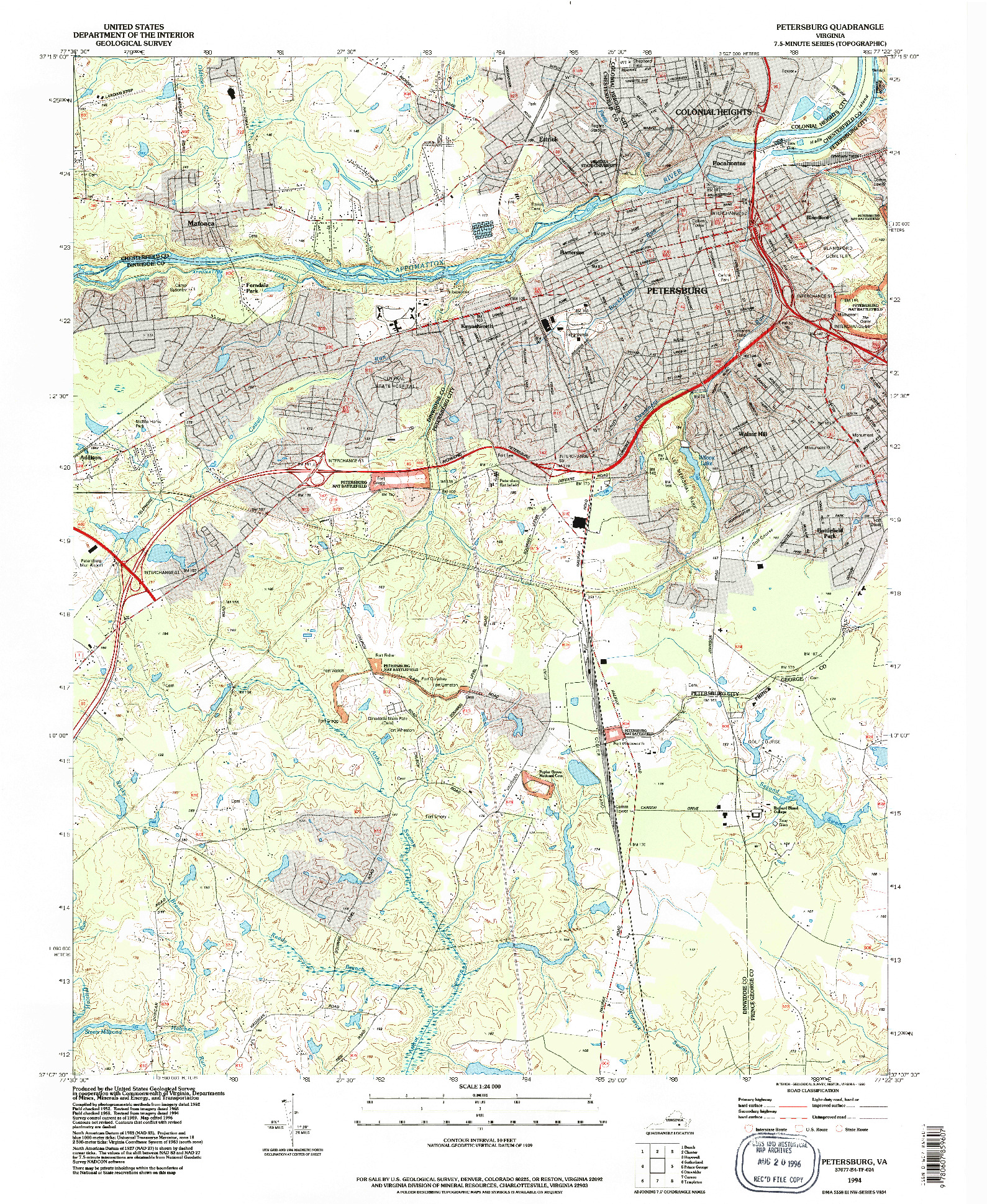 USGS 1:24000-SCALE QUADRANGLE FOR PETERSBURG, VA 1994