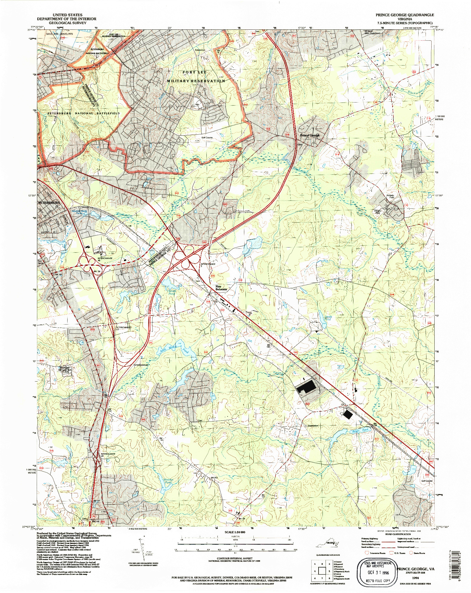 USGS 1:24000-SCALE QUADRANGLE FOR PRINCE GEORGE, VA 1994