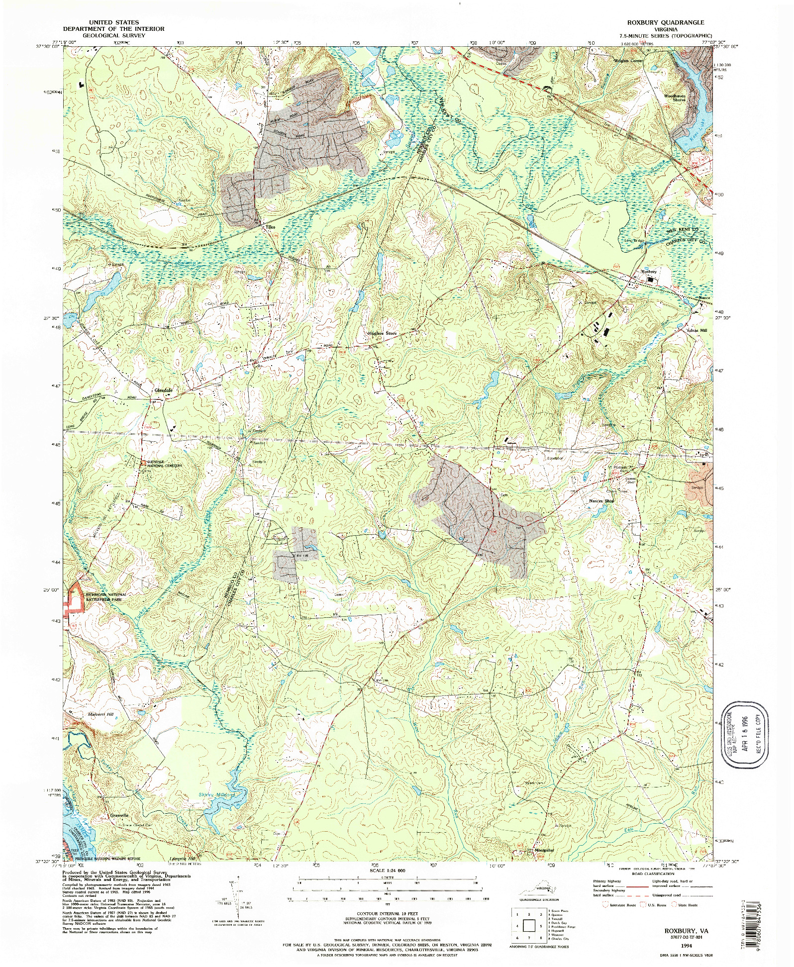 USGS 1:24000-SCALE QUADRANGLE FOR ROXBURY, VA 1994