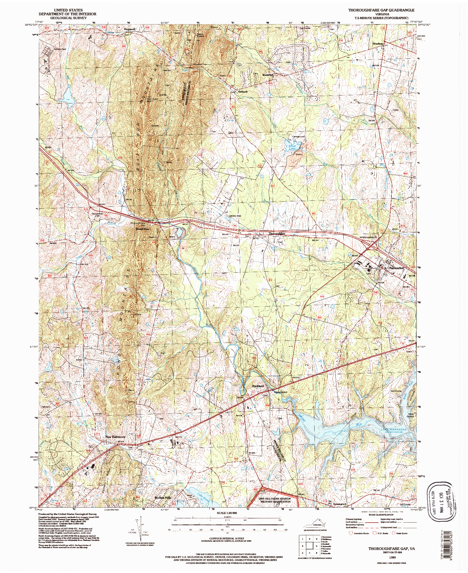 USGS 1:24000-SCALE QUADRANGLE FOR THOROUGHFARE GAP, VA 1989