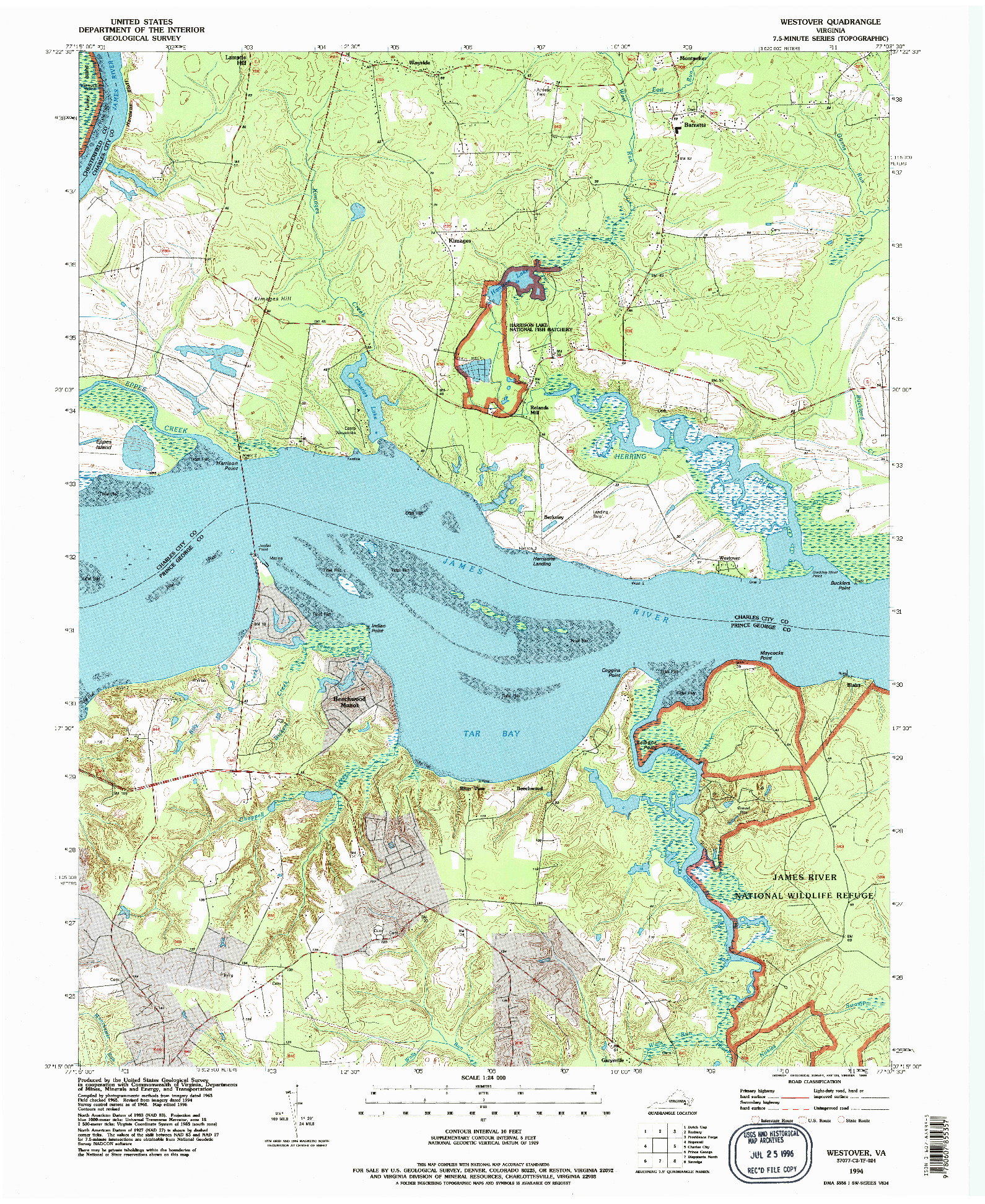 USGS 1:24000-SCALE QUADRANGLE FOR WESTOVER, VA 1994