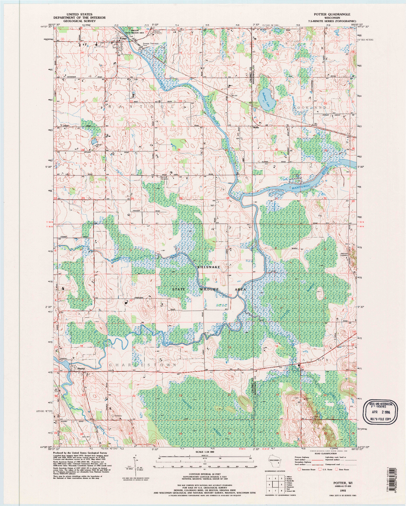 USGS 1:24000-SCALE QUADRANGLE FOR POTTER, WI 1993