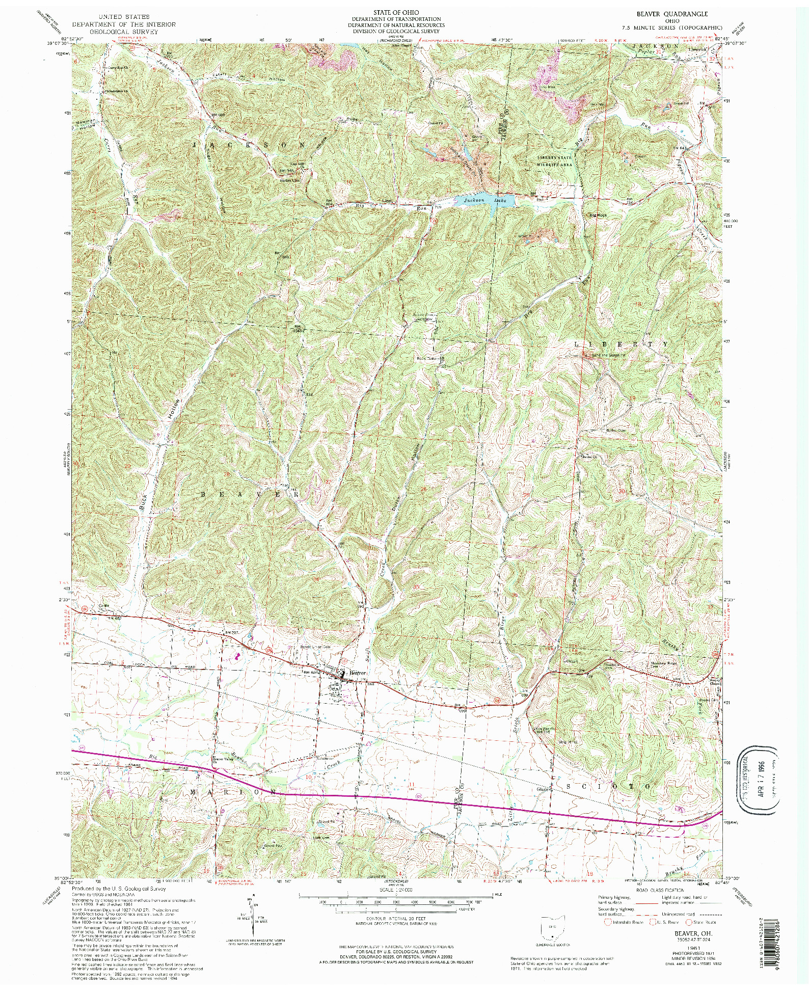 USGS 1:24000-SCALE QUADRANGLE FOR BEAVER, OH 1961