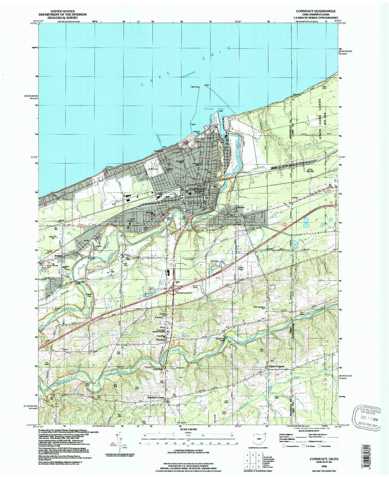 USGS 1:24000-SCALE QUADRANGLE FOR CONNEAUT, OH 1996
