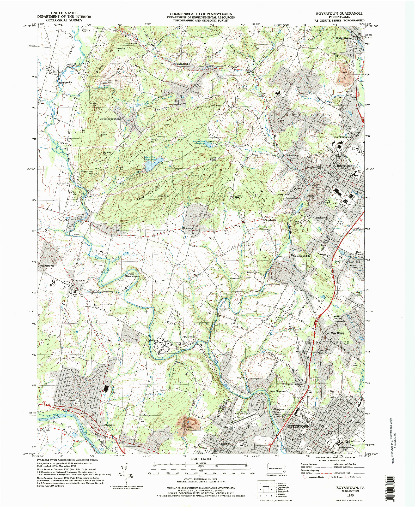 USGS 1:24000-SCALE QUADRANGLE FOR BOYERTOWN, PA 1995