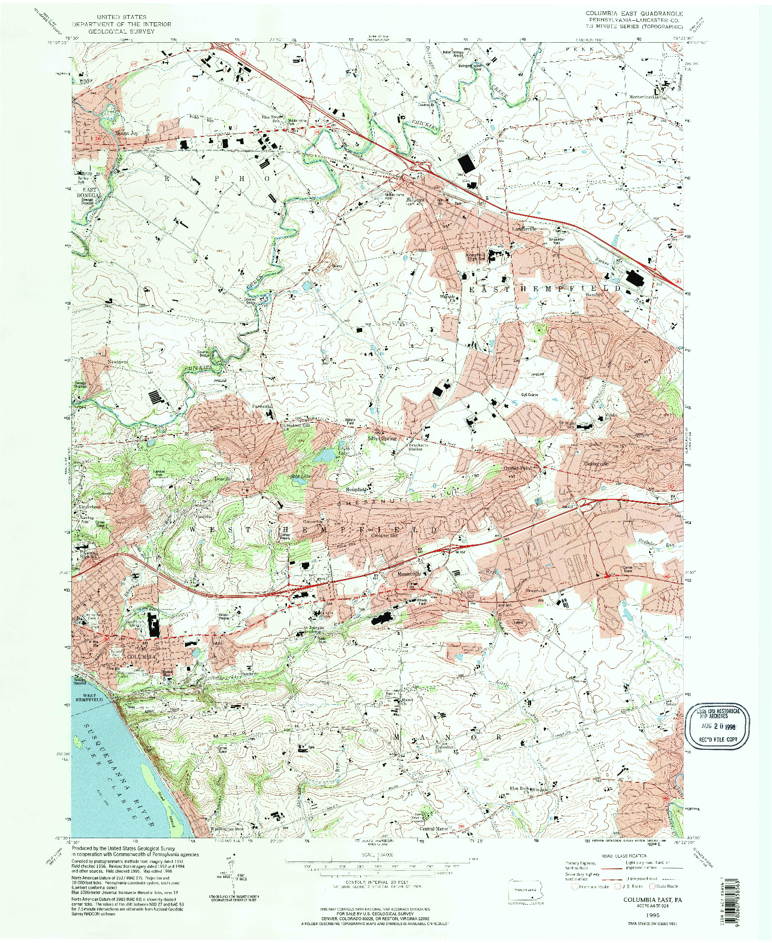 USGS 1:24000-SCALE QUADRANGLE FOR COLUMBIA EAST, PA 1995