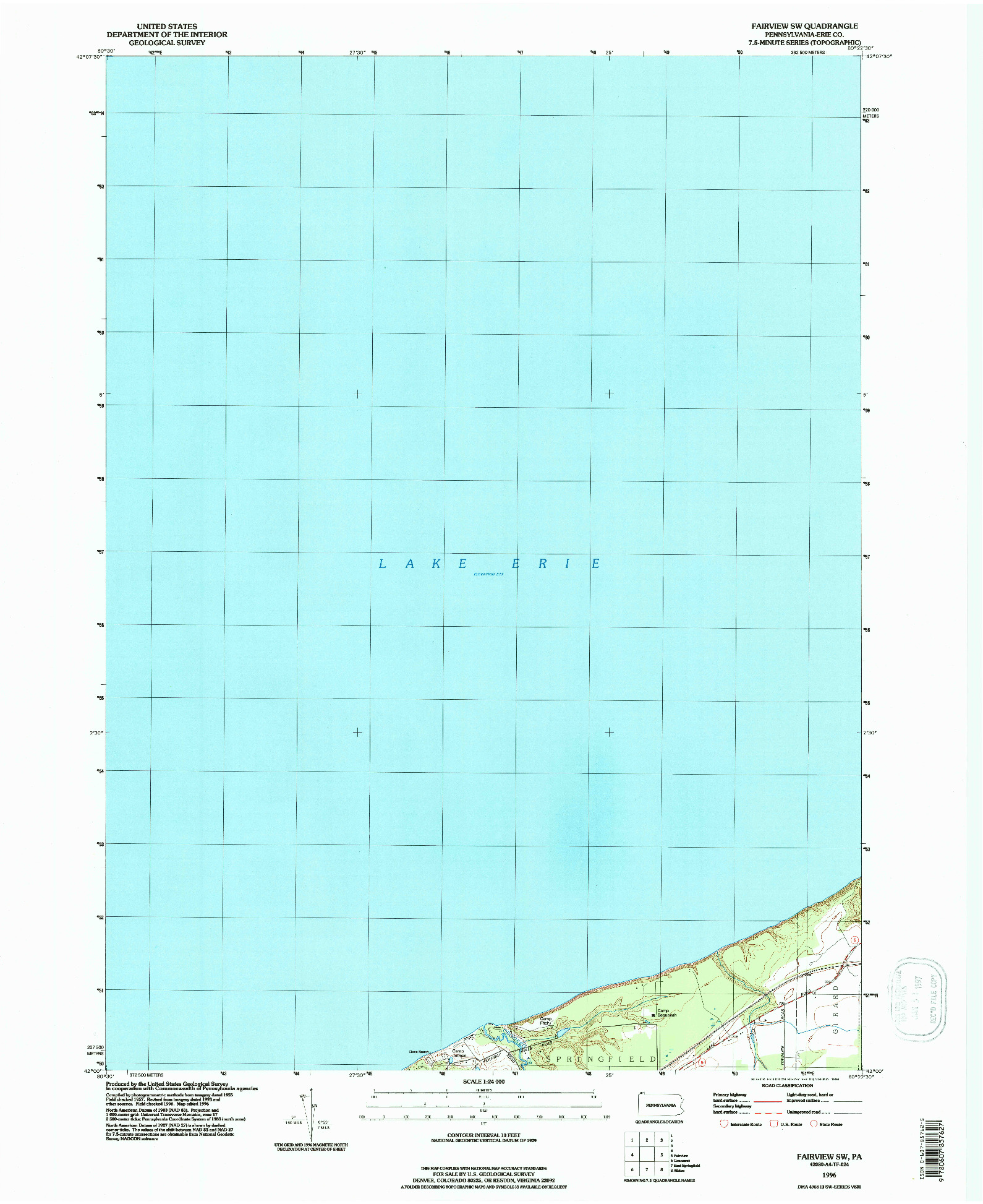 USGS 1:24000-SCALE QUADRANGLE FOR FAIRVIEW SW, PA 1996