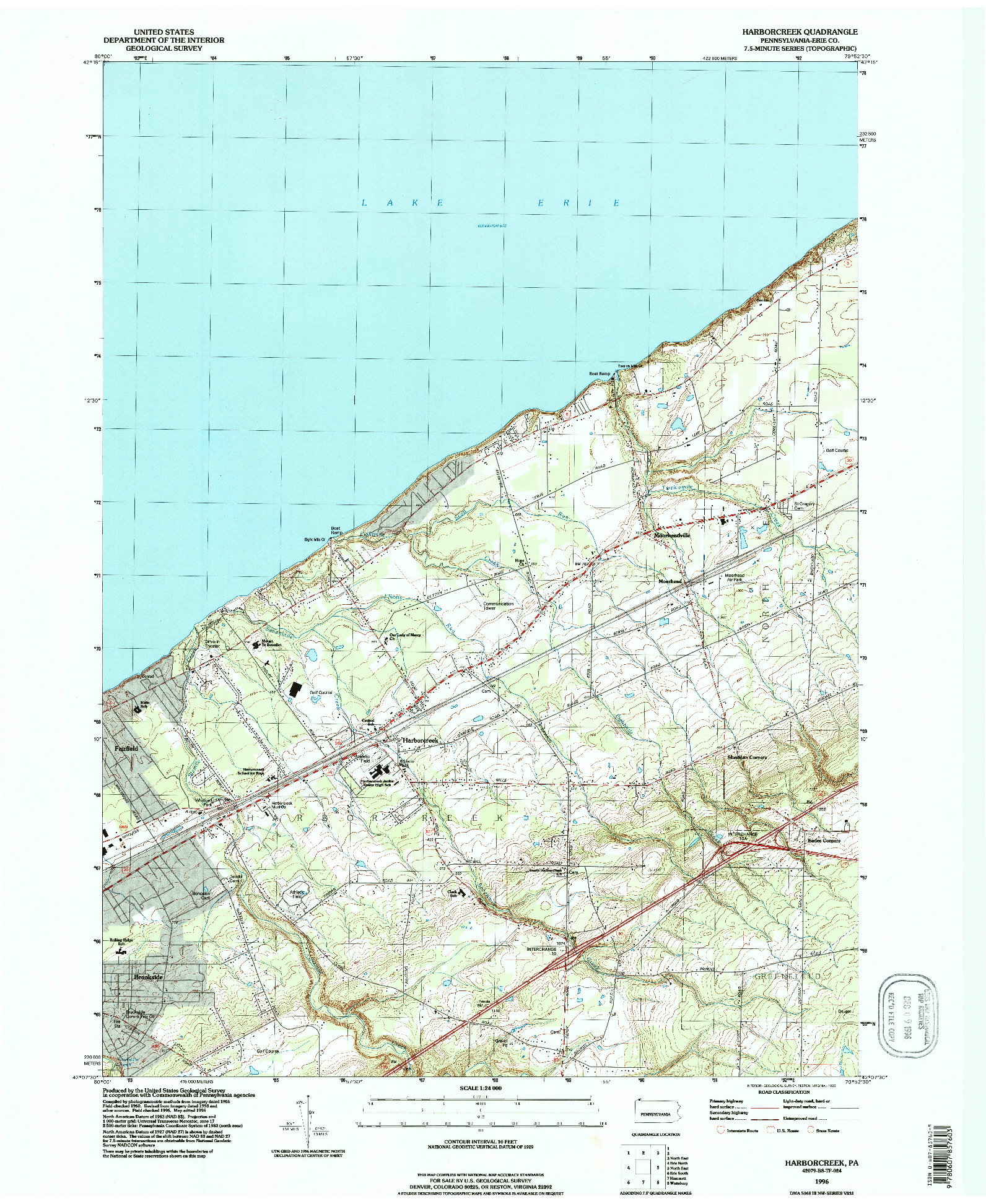 USGS 1:24000-SCALE QUADRANGLE FOR HARBORCREEK, PA 1996