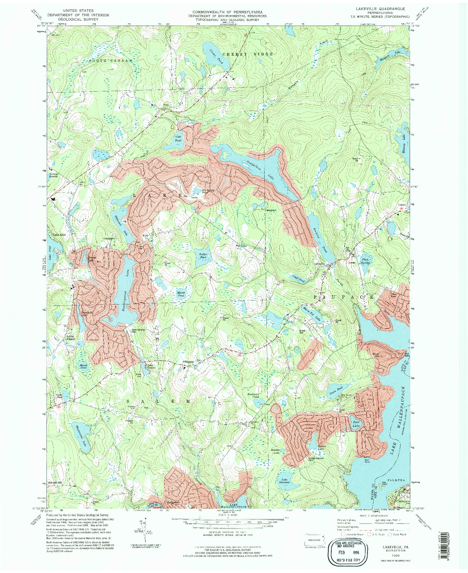 USGS 1:24000-SCALE QUADRANGLE FOR LAKEVILLE, PA 1994