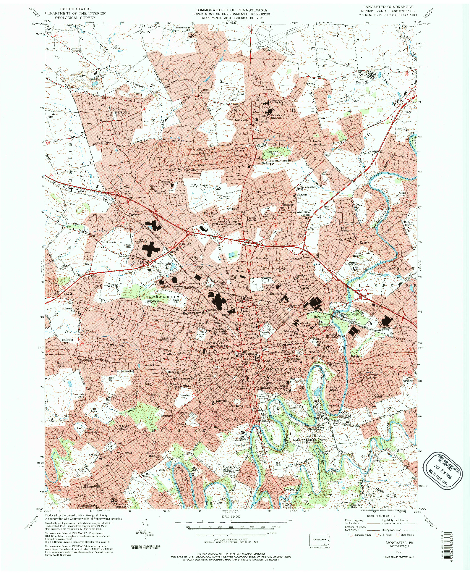 USGS 1:24000-SCALE QUADRANGLE FOR LANCASTER, PA 1995