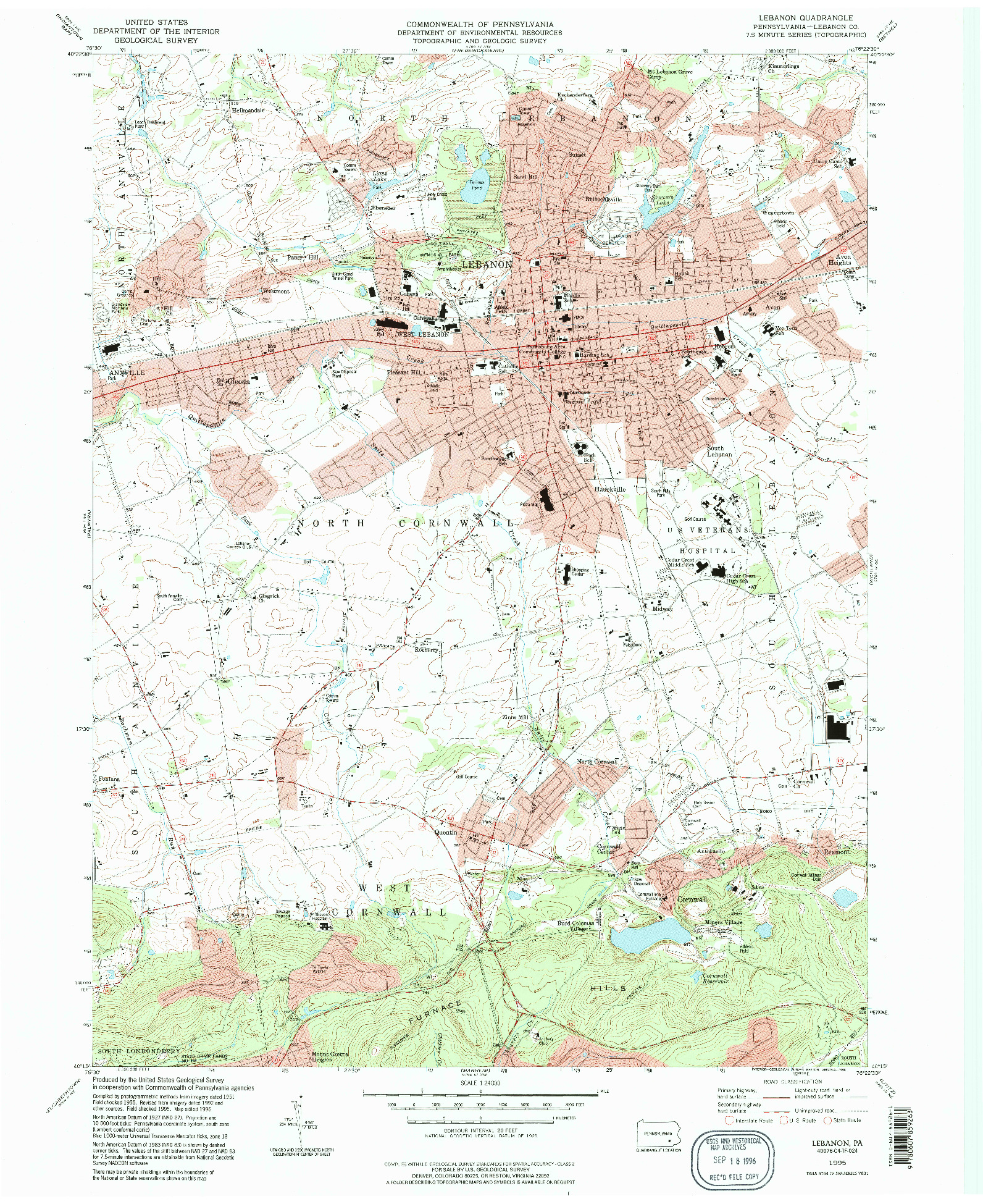 USGS 1:24000-SCALE QUADRANGLE FOR LEBANON, PA 1995